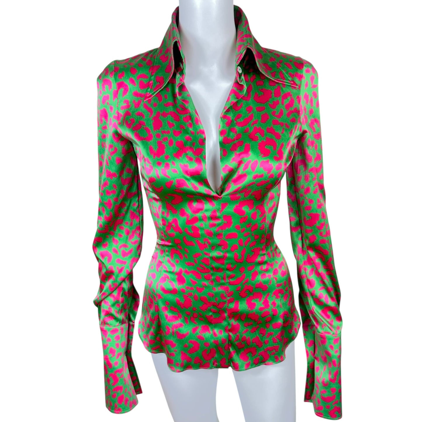 Dolce & Gabbana Pink & Green Leopard Print Blouse