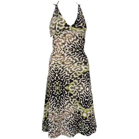 Just Cavalli Roberto Cavalli Green & Brown Printed Backless Midi Dress NEW
