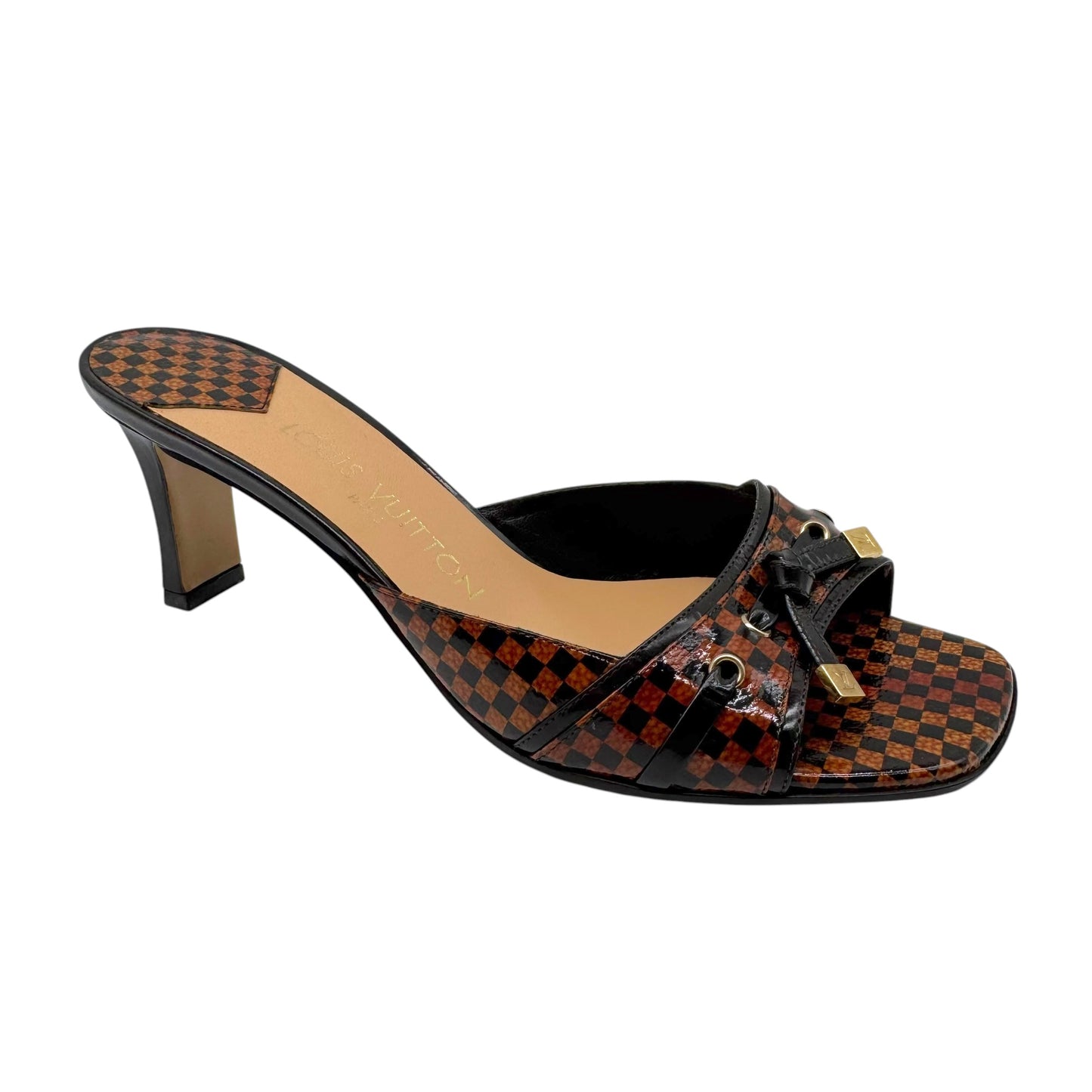 Louis Vuitton Damier Ebene Kitten Heel Mule Sandals