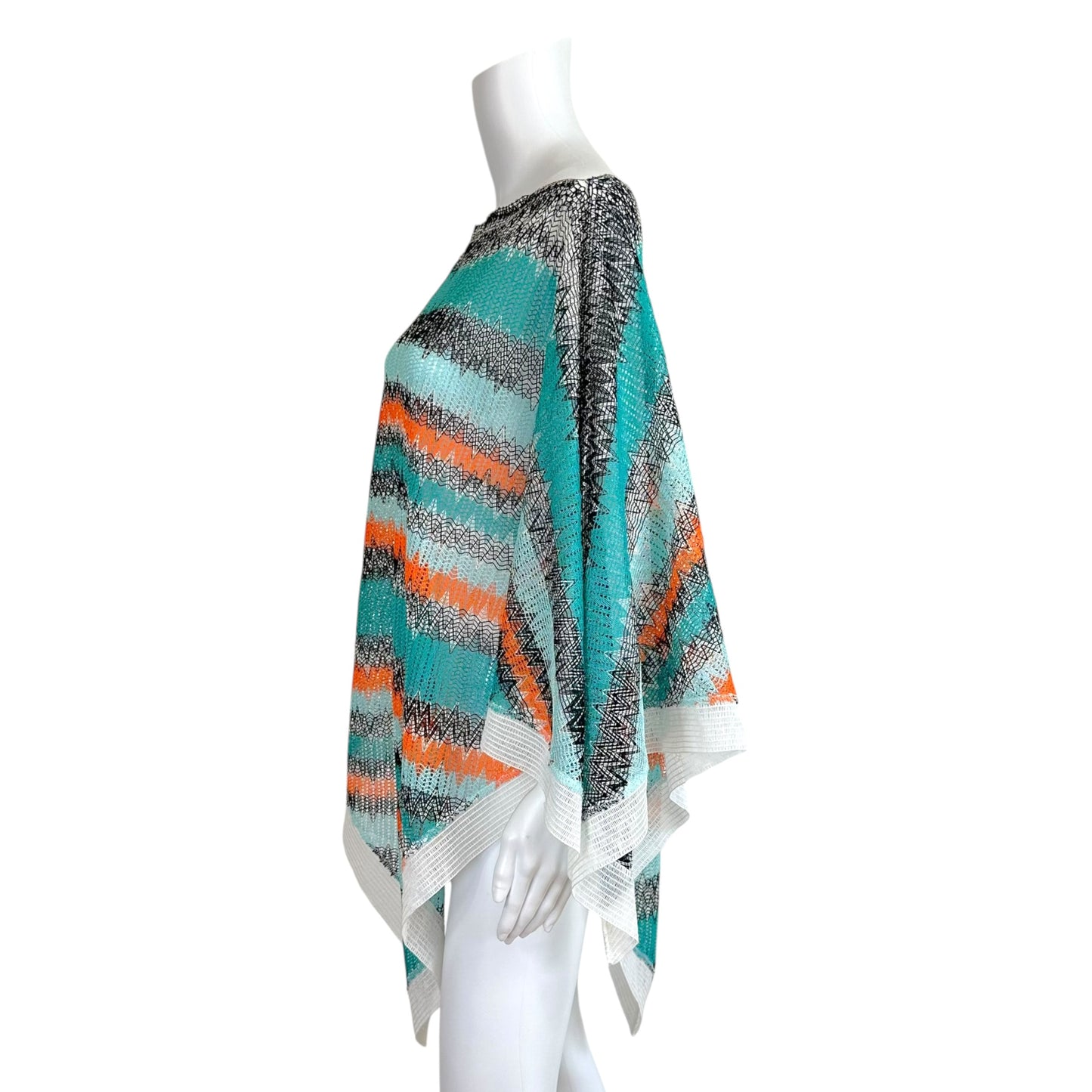 Missoni Turquoise & Orange Semi-Sheer Chevron Knit Poncho Top