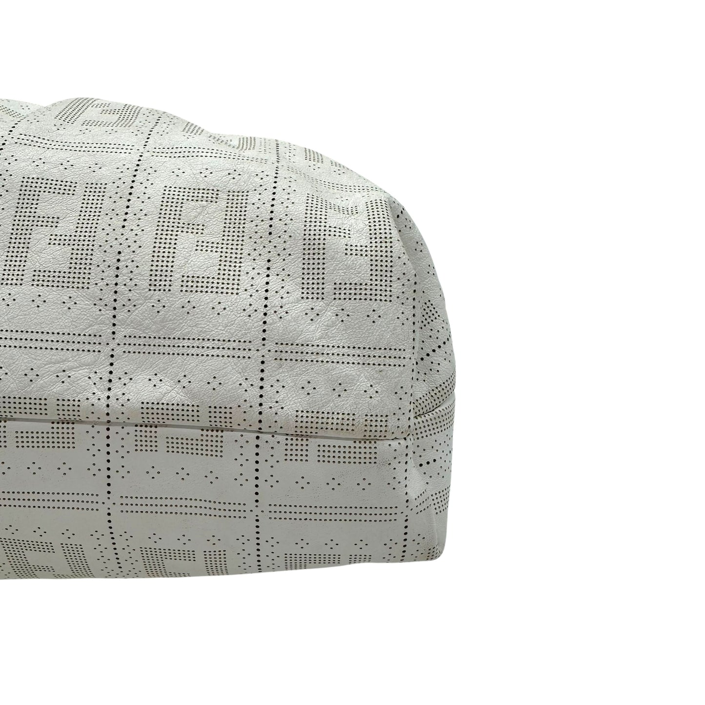 Fendi Large Chef Shoulder Bag White Perforated Leather