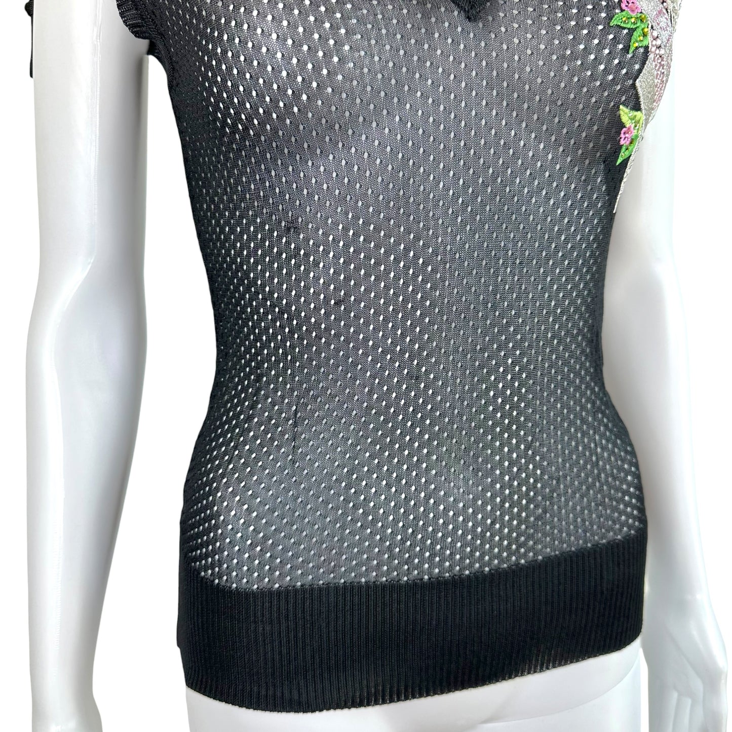 Christian Dior Black Knit Semi-Sheer Top with Rhinestones