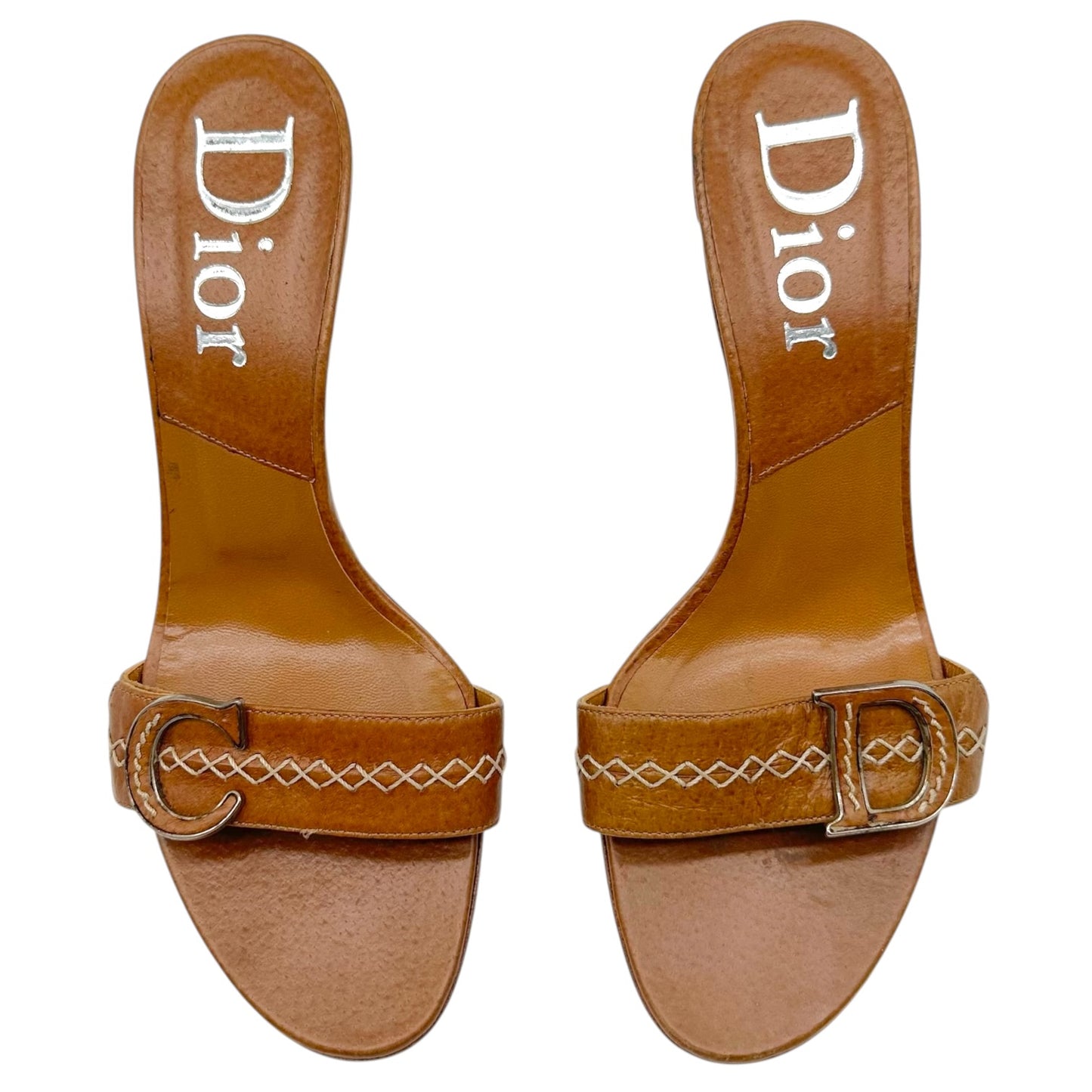 Christian Dior Tan Leather Heeled Mule Sandals
