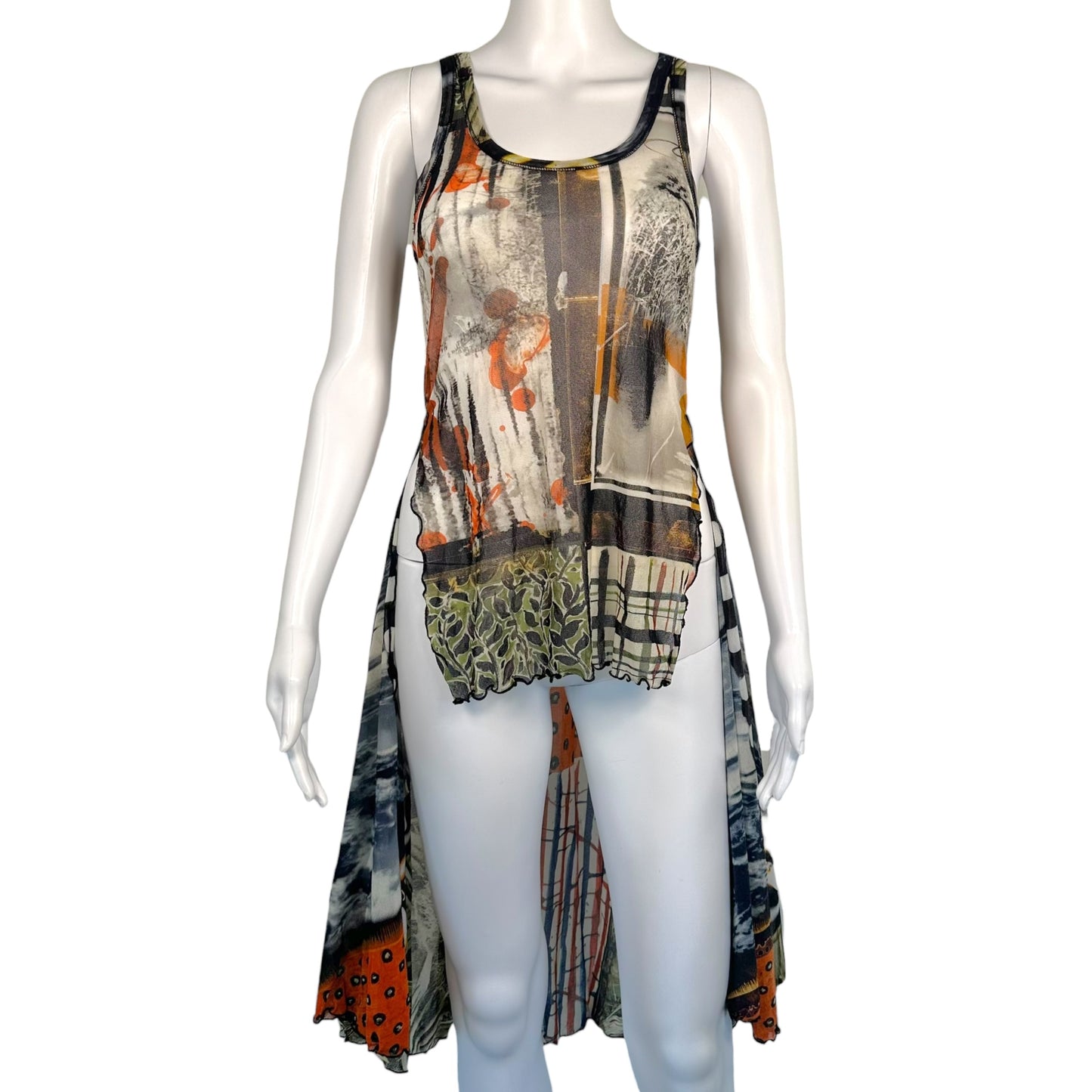 Jean Paul Gaultier Soleil Mesh High-Low Printed Mesh Tank