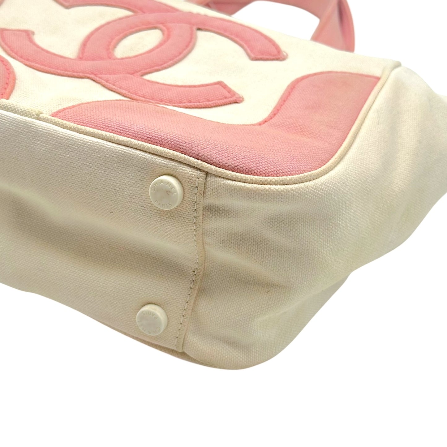 Chanel Mini Tote Bag Pink White Canvas Gold Hardware