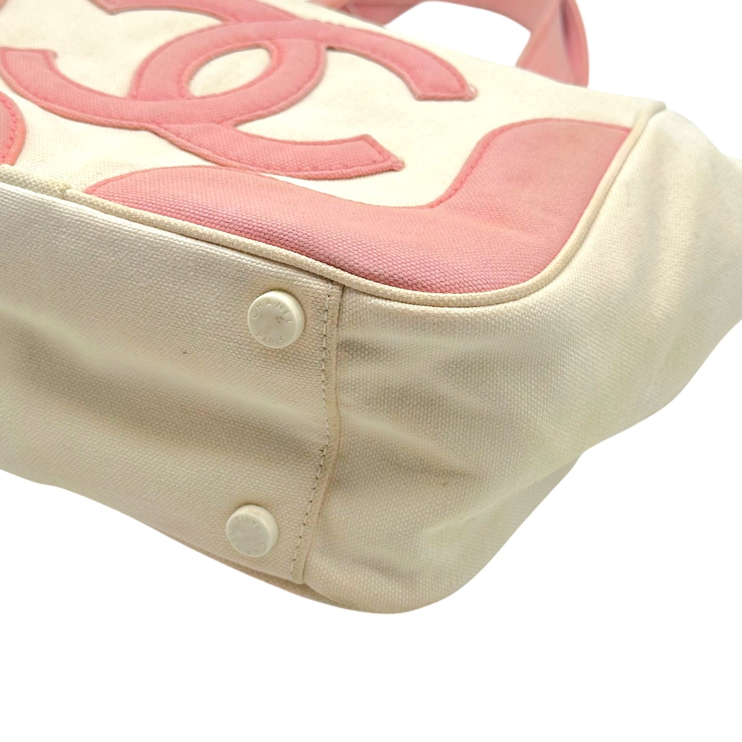 Chanel Mini Tote Bag Pink White Canvas Gold Hardware