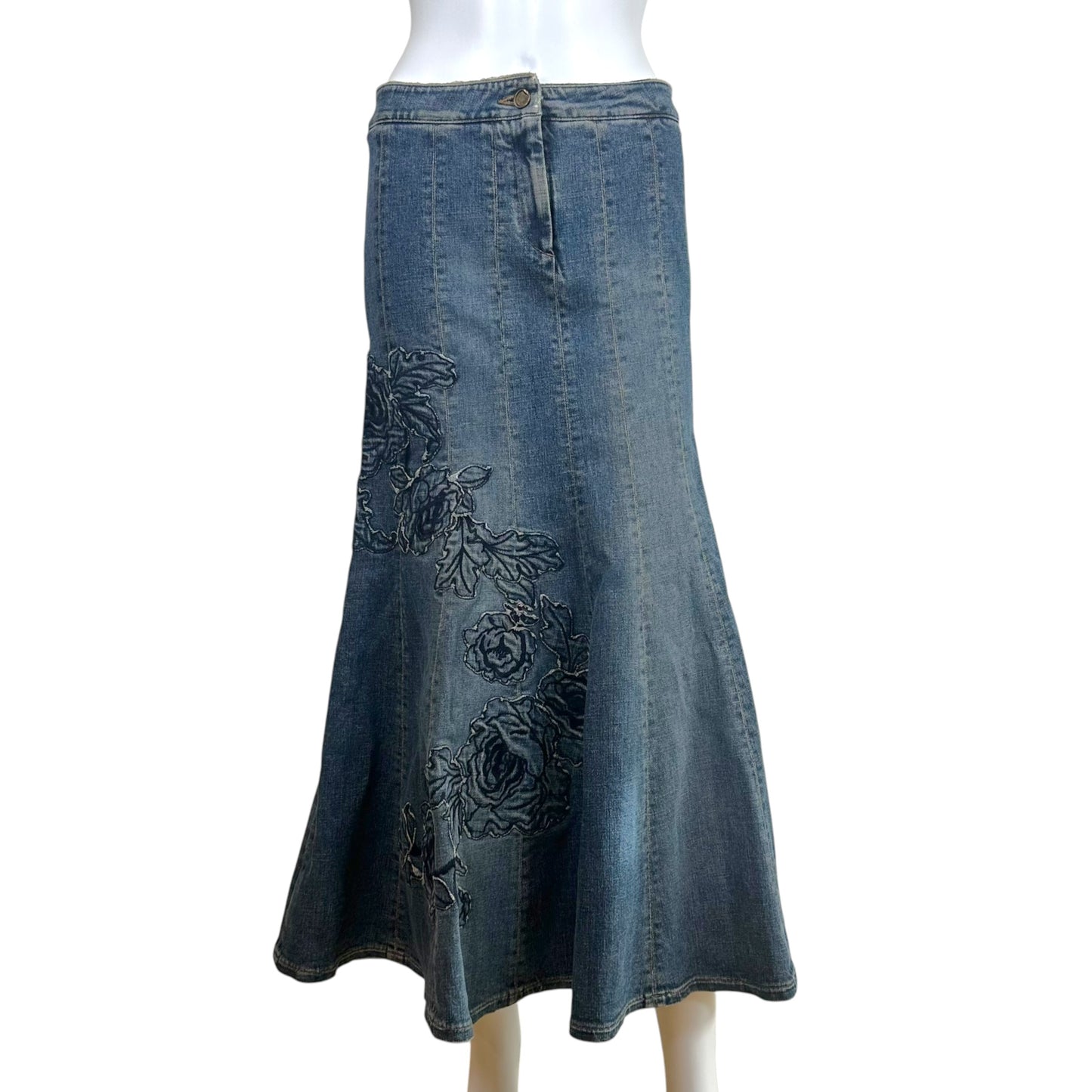 Roberto Cavalli Embroidered Floral Denim Maxi Skirt