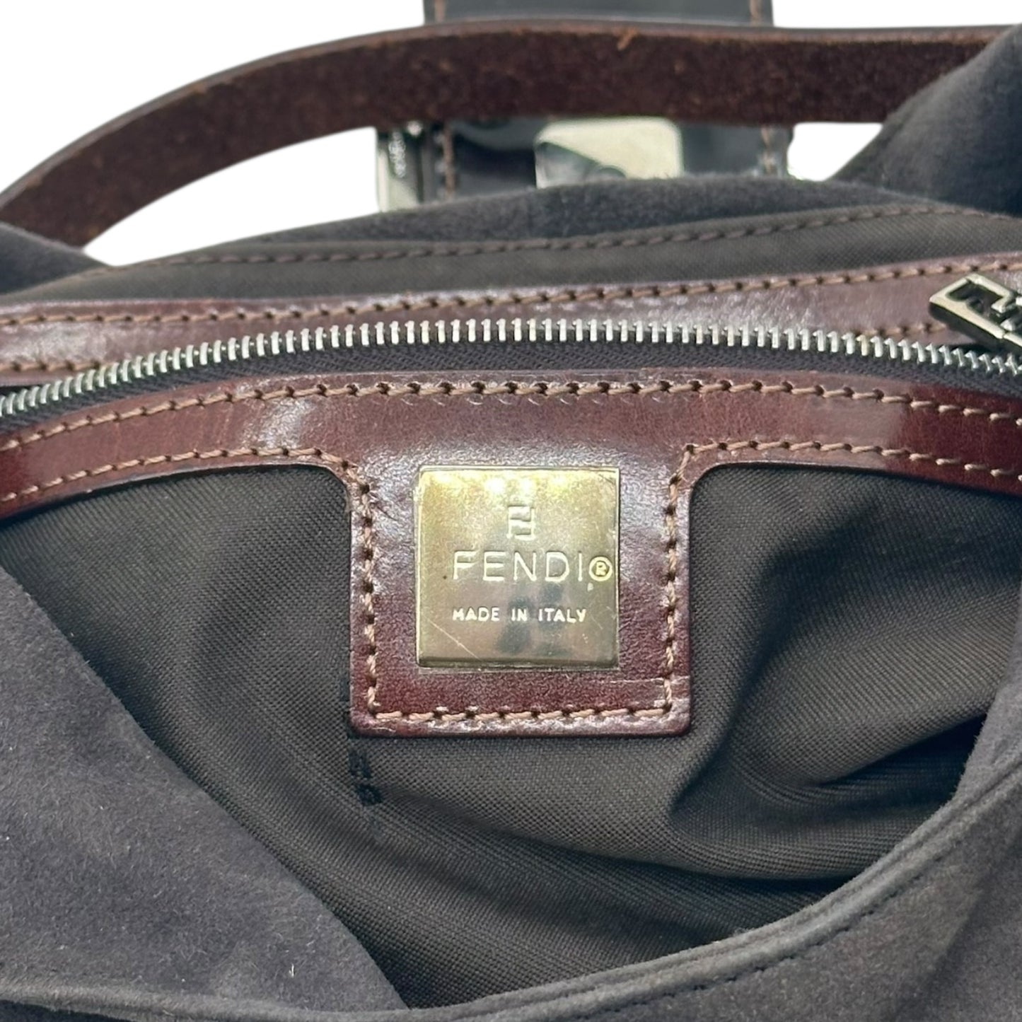 Fendi Gray Suede & Leather Shoulder Bucket Baguette Bag