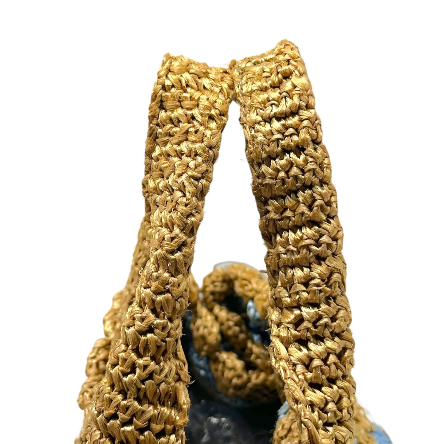 Prada Tan & Light Blue Woven Raffia Canapa Tote Bag