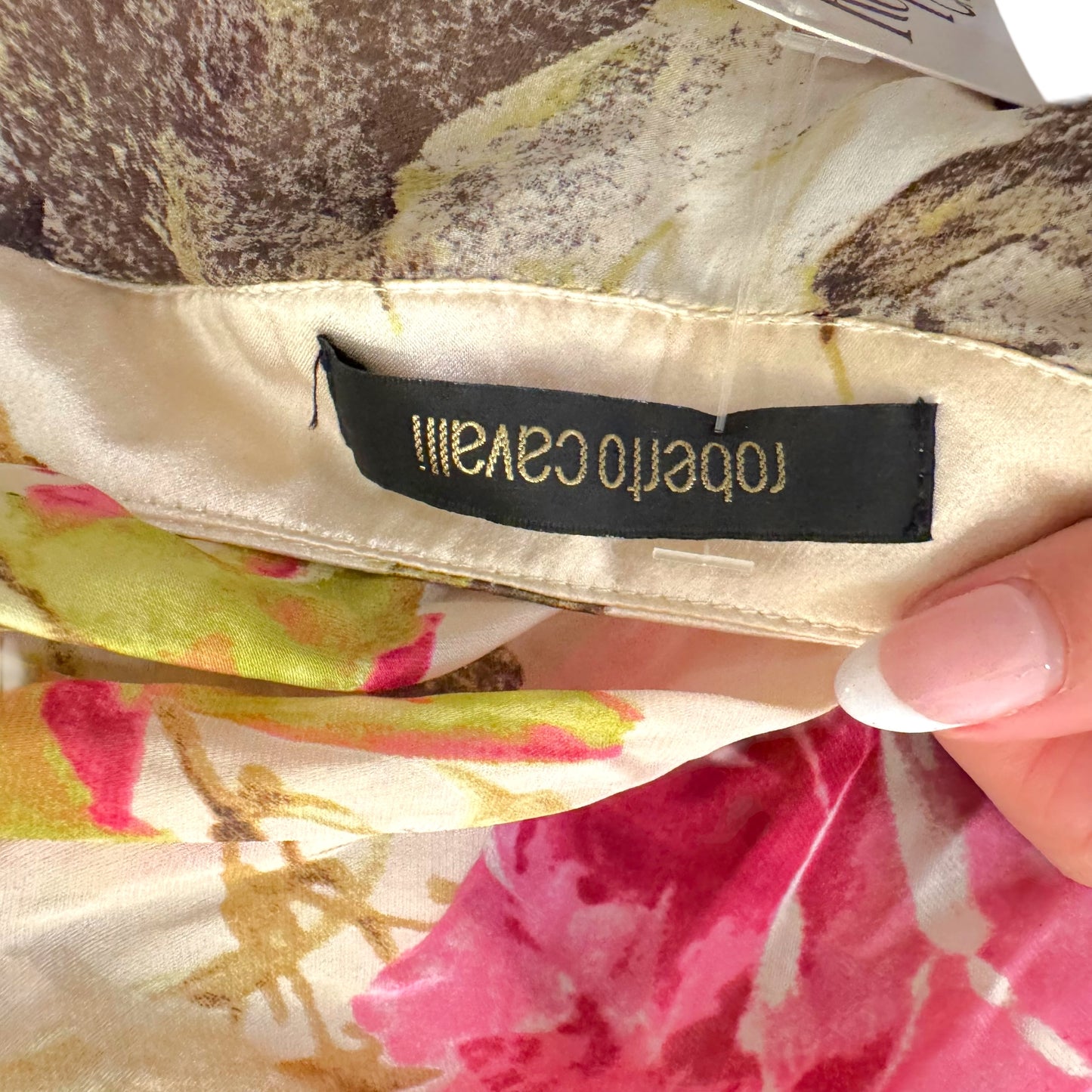 Roberto Cavalli Pink Floral Flowy Silk Wrap Blouse - Outfit Repeater