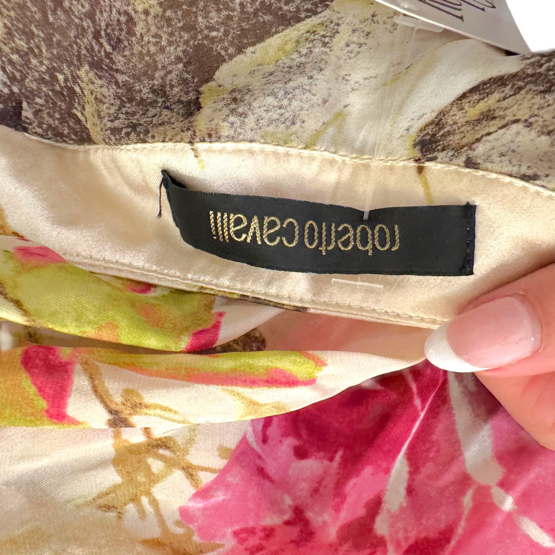 Roberto Cavalli Pink Floral Flowy Silk Wrap Blouse - Outfit Repeater