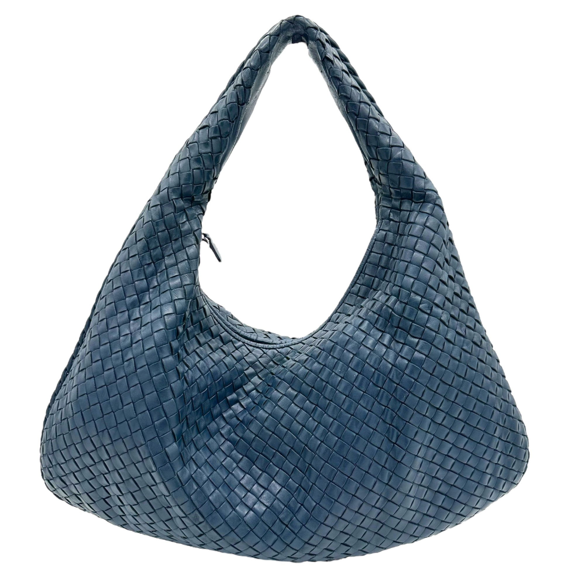 Bottega Veneta Blue Leather Intrecciato Shoulder Bag - Outfit Repeater