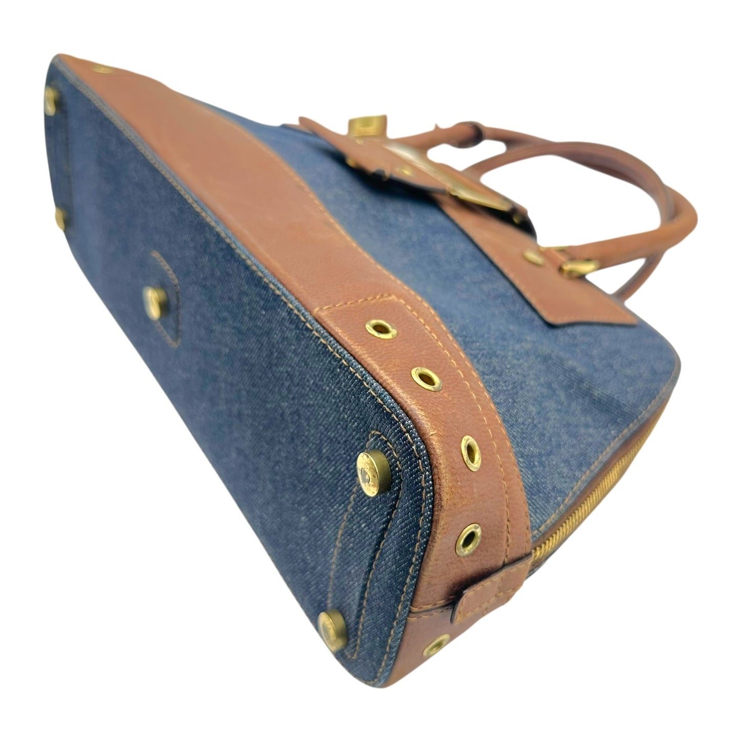 Christian Dior Denim Brown Leather Handbag