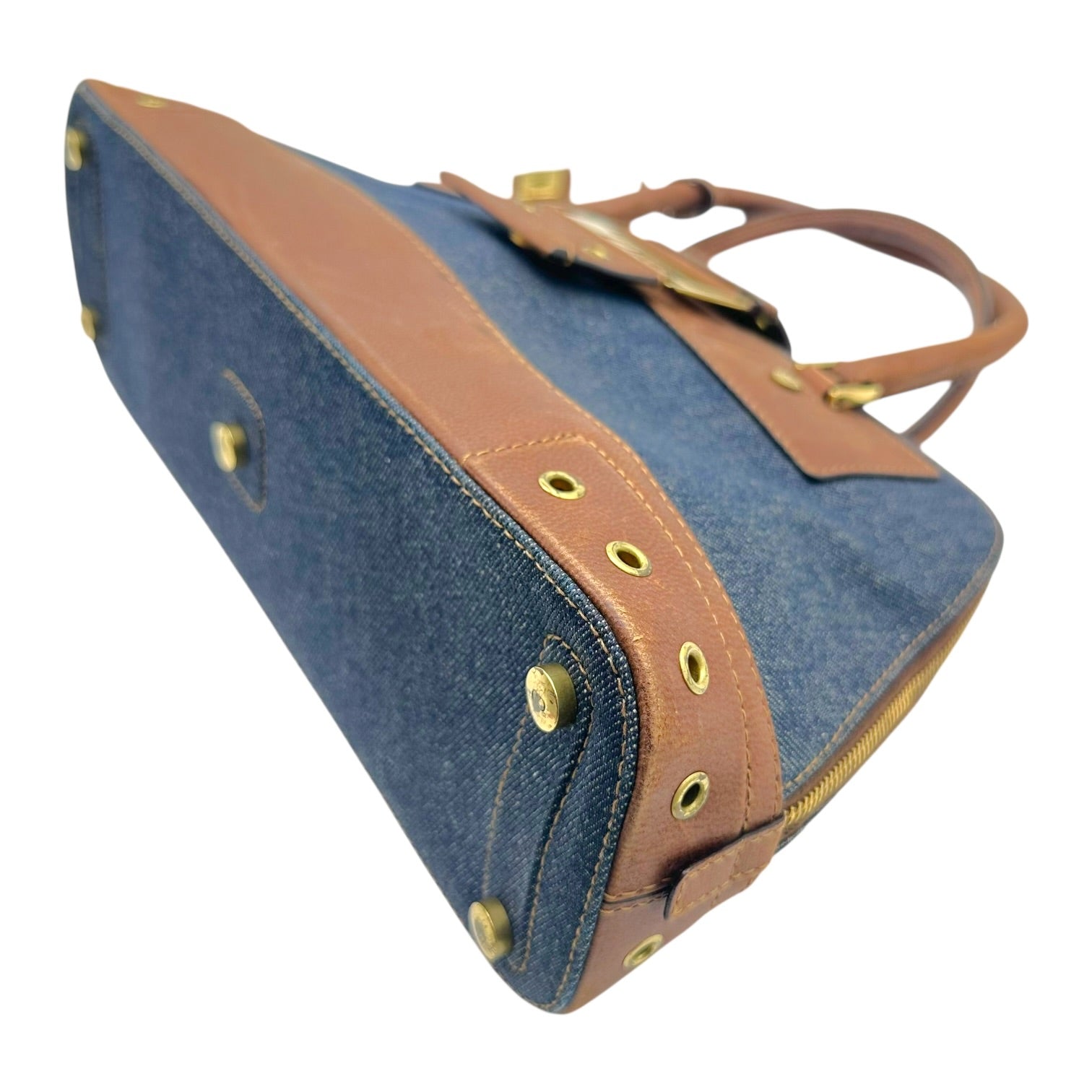 Christian Dior Denim Brown Leather Handbag