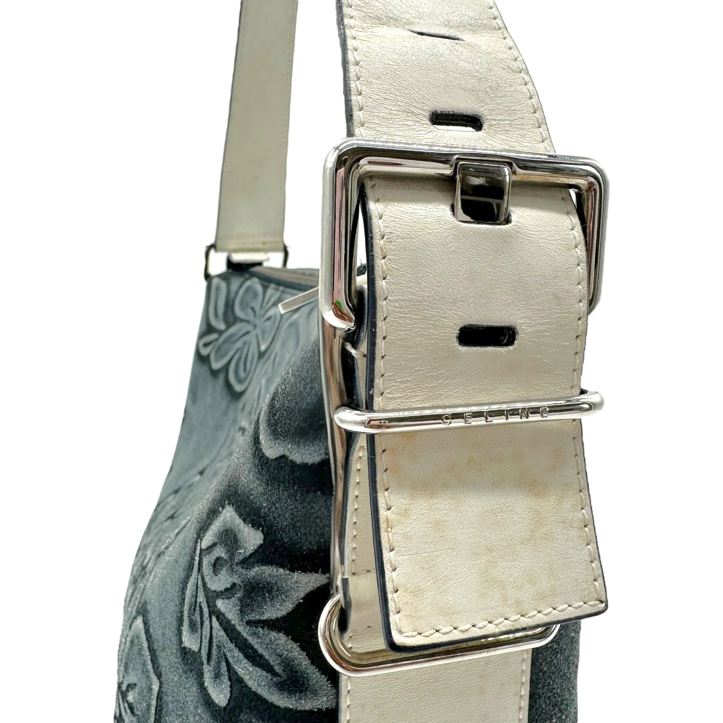 Celine Blue Suede Embossed Pochette Bag
