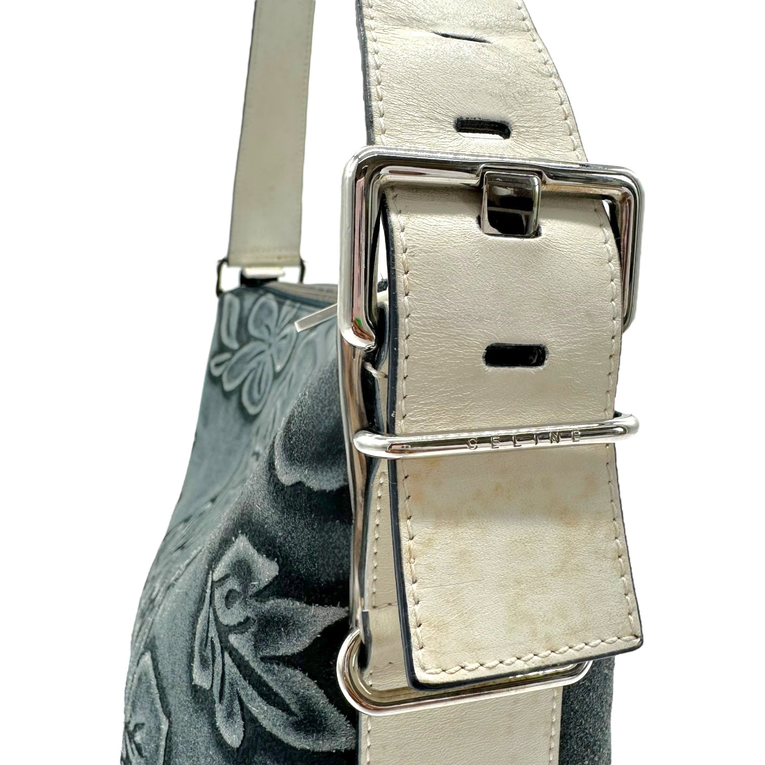 Celine Blue Suede Embossed Pochette Bag