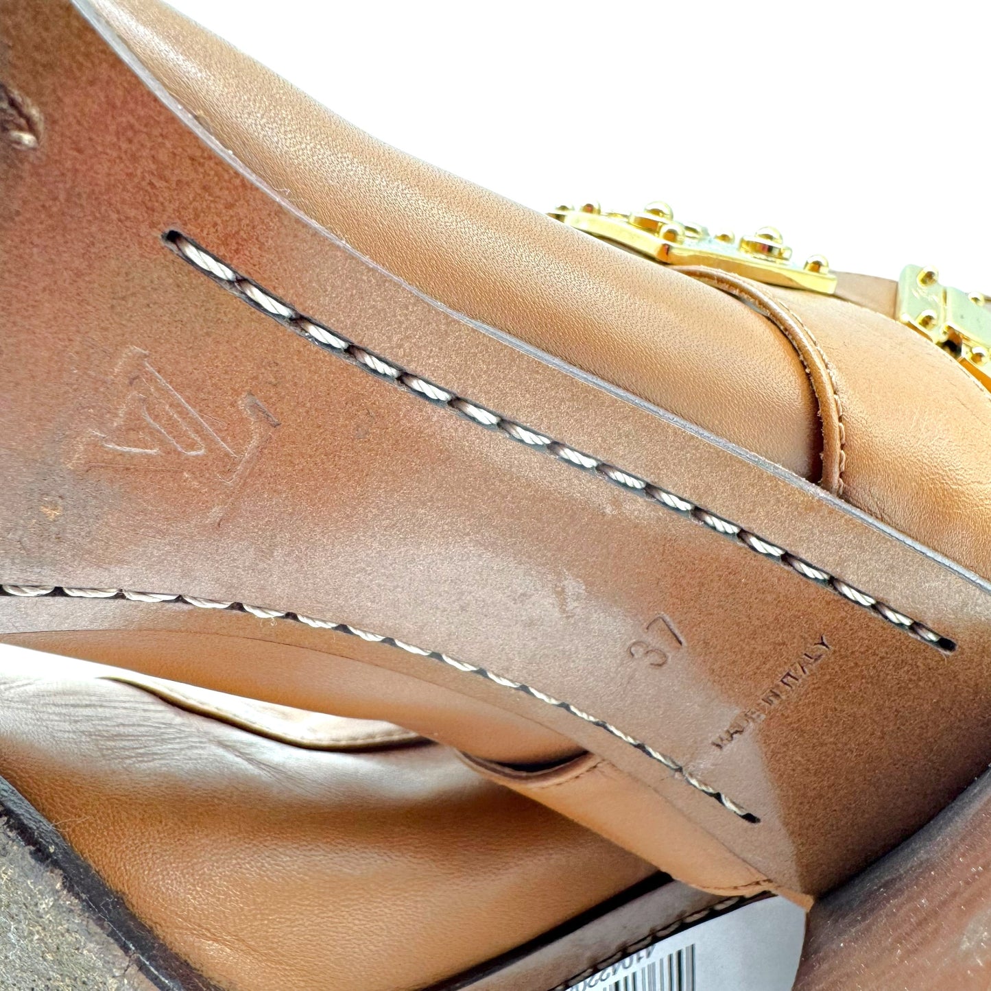 Louis Vuitton Tan Leather & Gold Trunk Lock Heeled Boots
