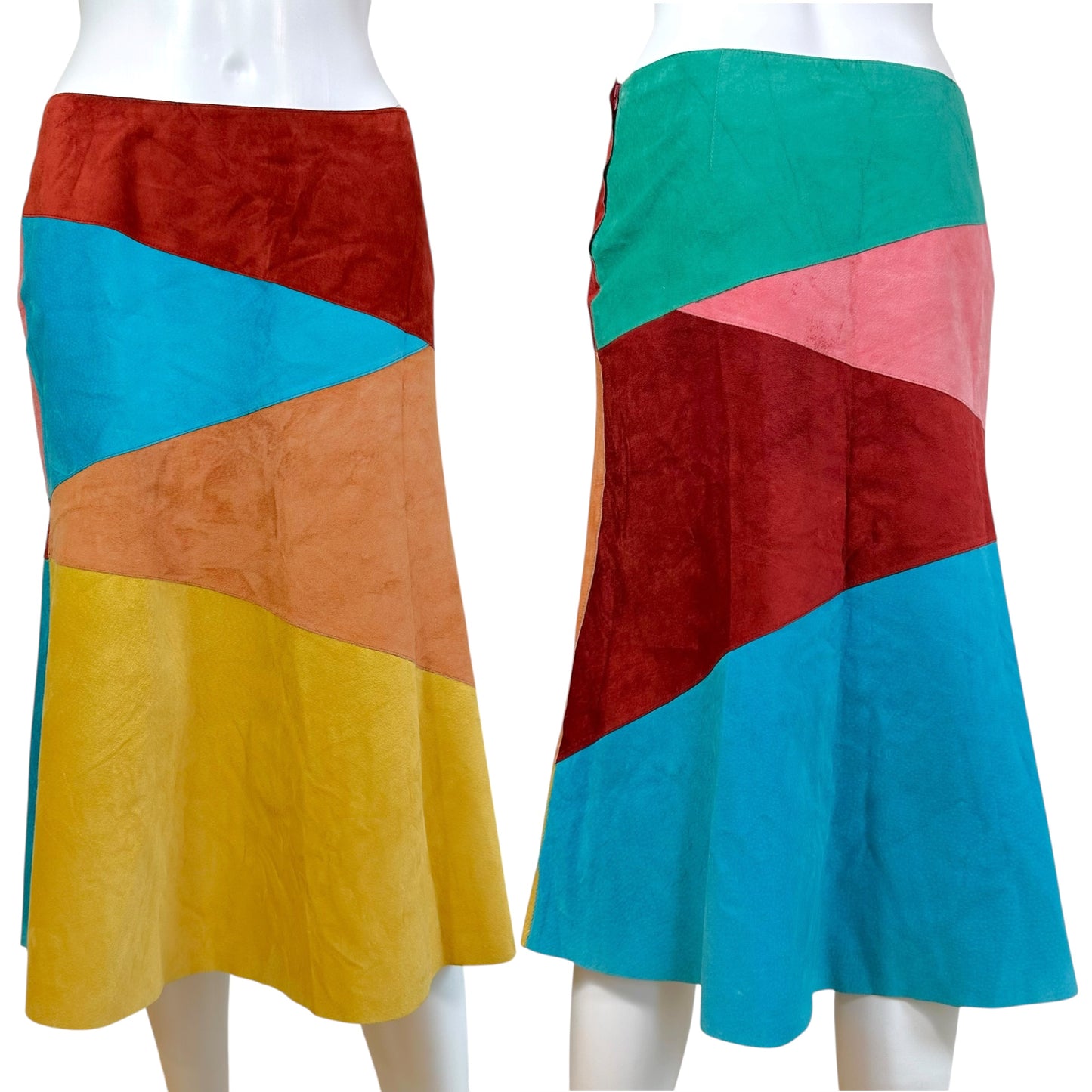 Dolce & Gabbana Multicolor Patchwork Suede Midi Skirt