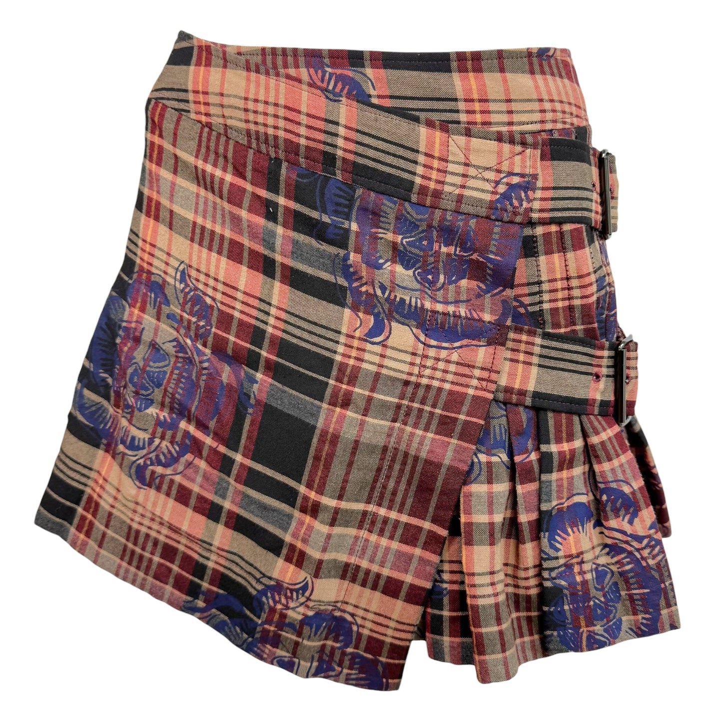 Vivienne Westwood Red Label Multicolor Plaid & Floral Pleated Wrap Mini Skirt