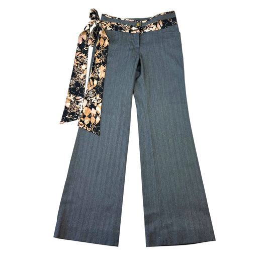 Dolce & Gabbana Gray & Floral Silk Waist Tie Flare Pants