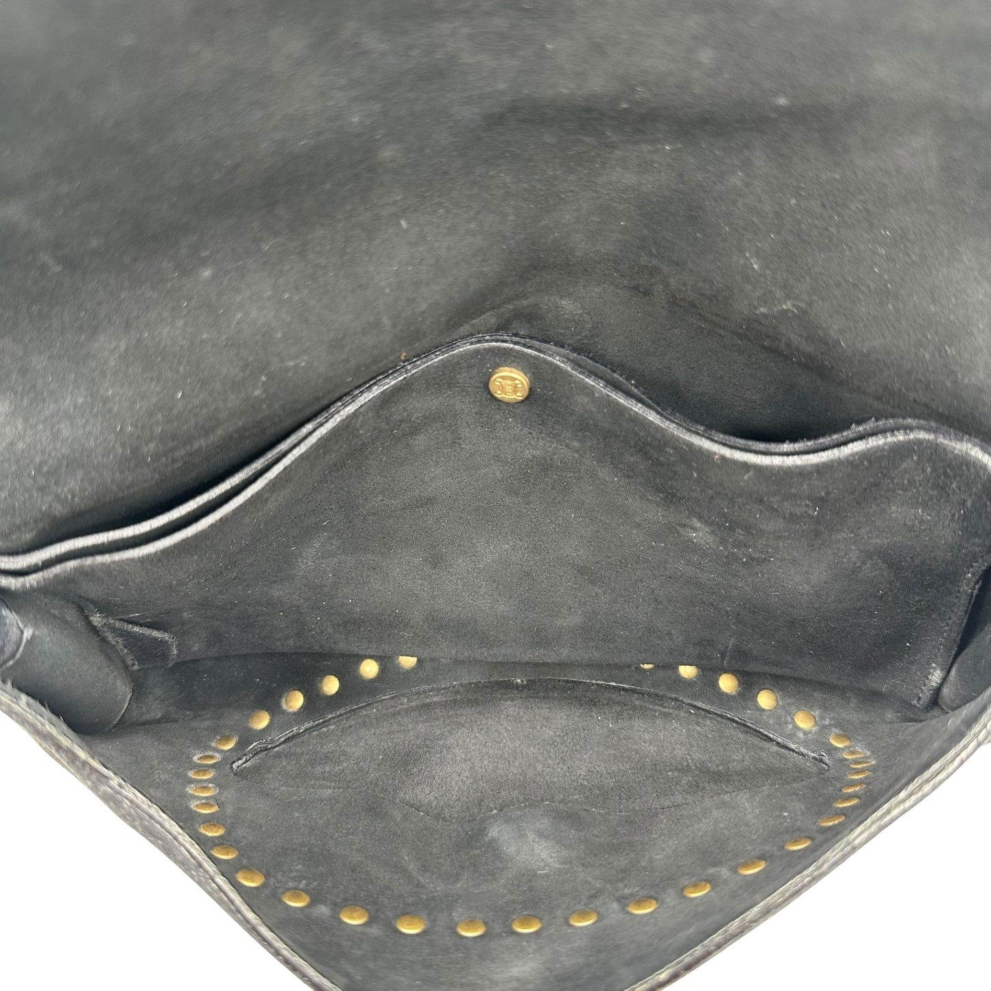 Celine Black Suede & Gold Studded Poulbot Bag