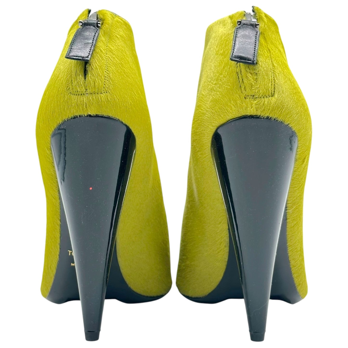 Tom Ford Lime Green Ponyhair V Cut-Out Heeled Booties