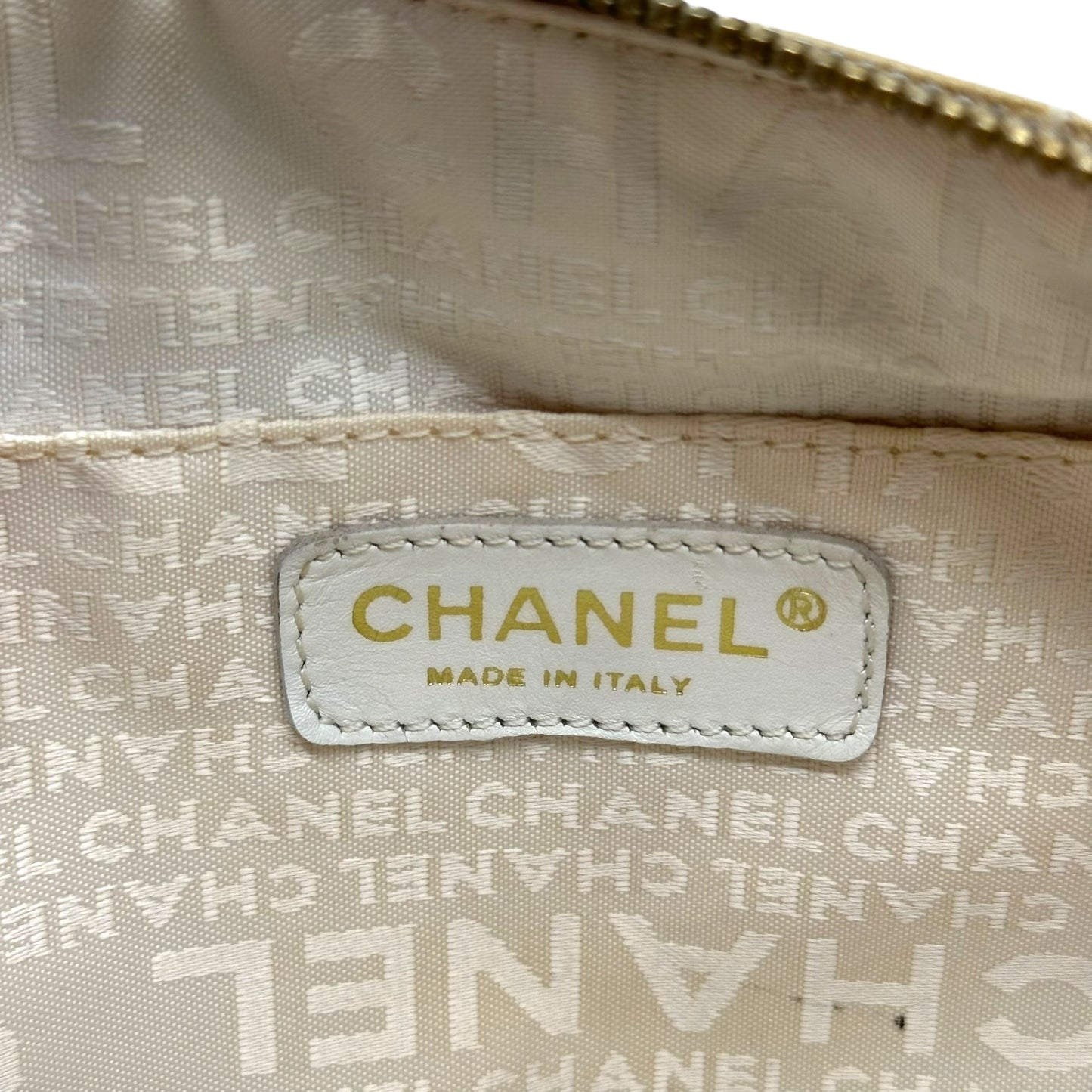 Chanel Ivory Embroidered Logo Chocolate Bar Mini Bag