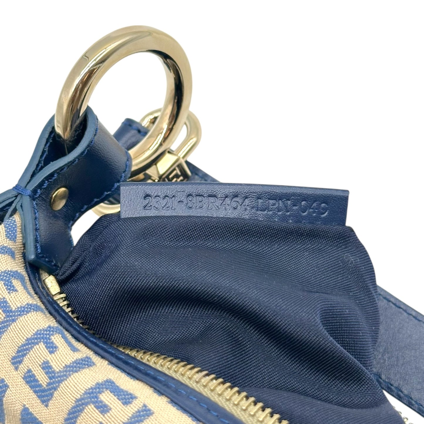 Fendi Blue Zucchino Monogram Leather Trim Shoulder Bag
