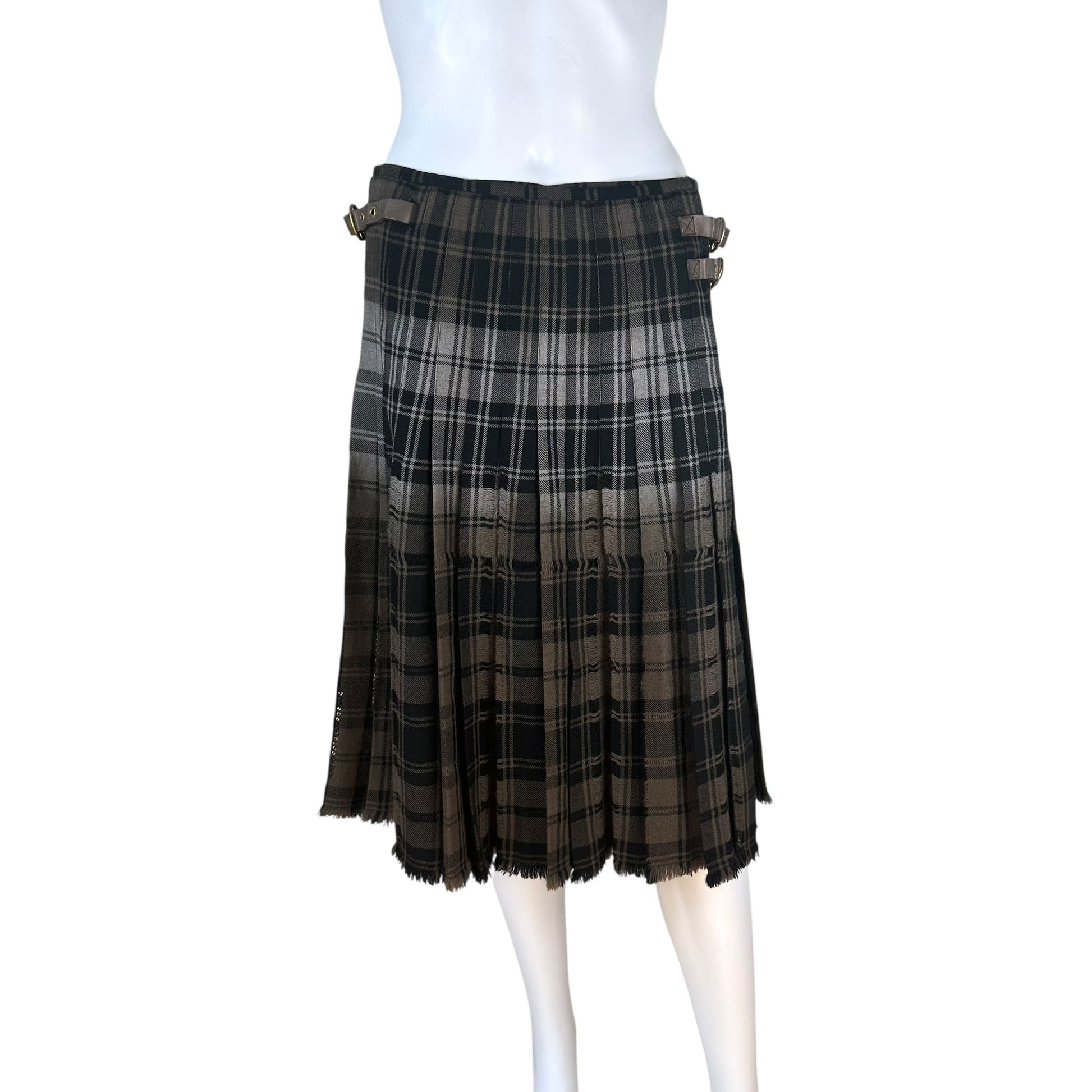 Bottega Veneta Rhinestone Embellished Plaid Pleated Midi Skirt - Outfit Repeater