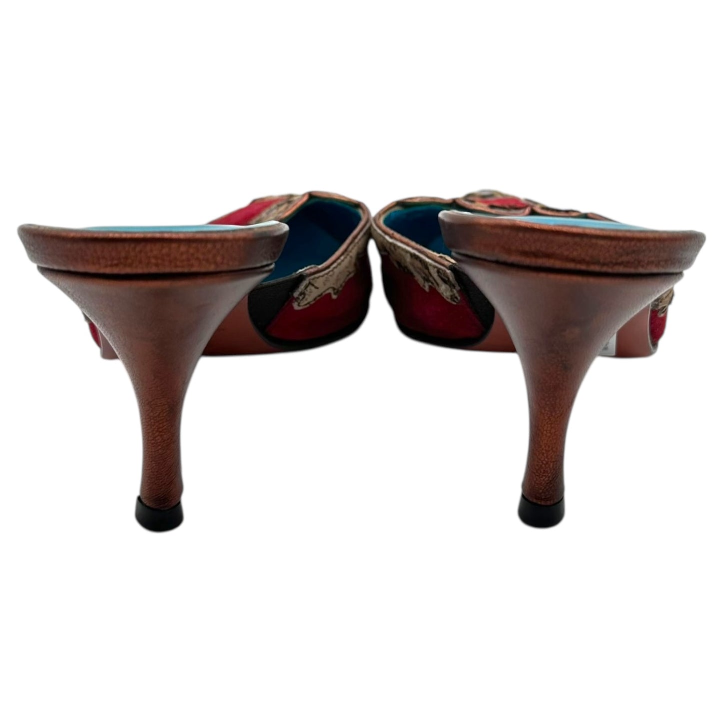 Donald Pliner Couture Red Suede Leopard Ponyhair Trim Mule Heels