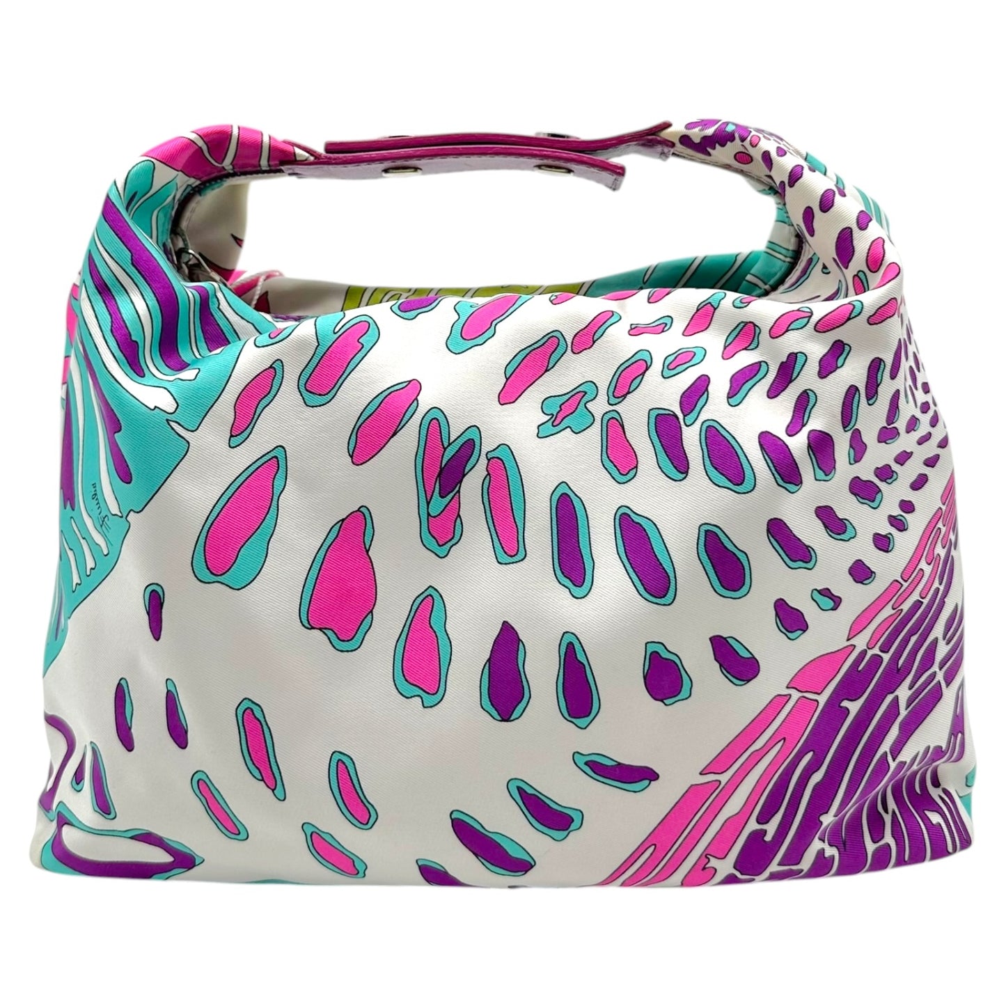 Emilio Pucci Teal Green & Pink Printed Silk Pochette Bag