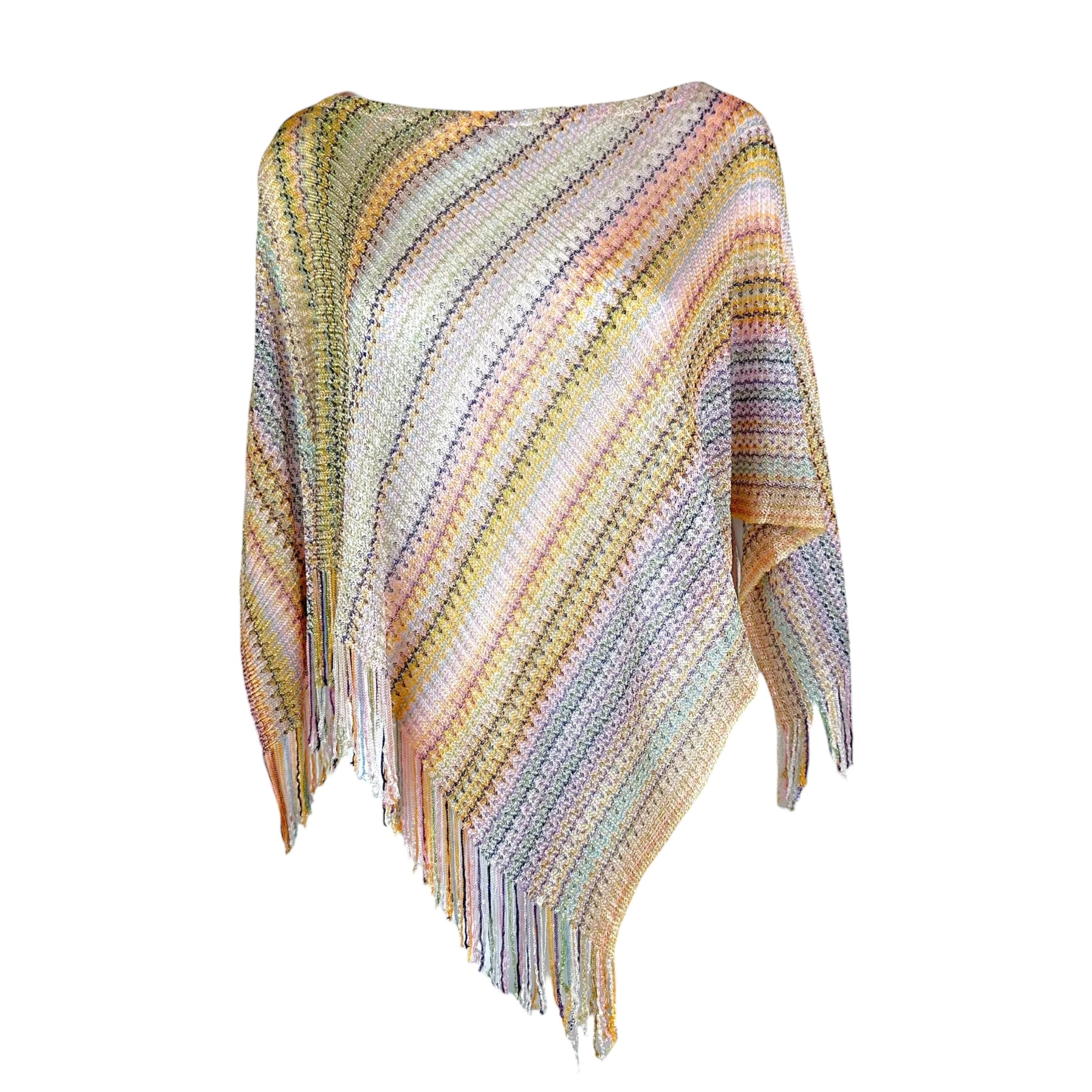 Missoni Multicolor Chevron Knit Poncho with Fringe Trim