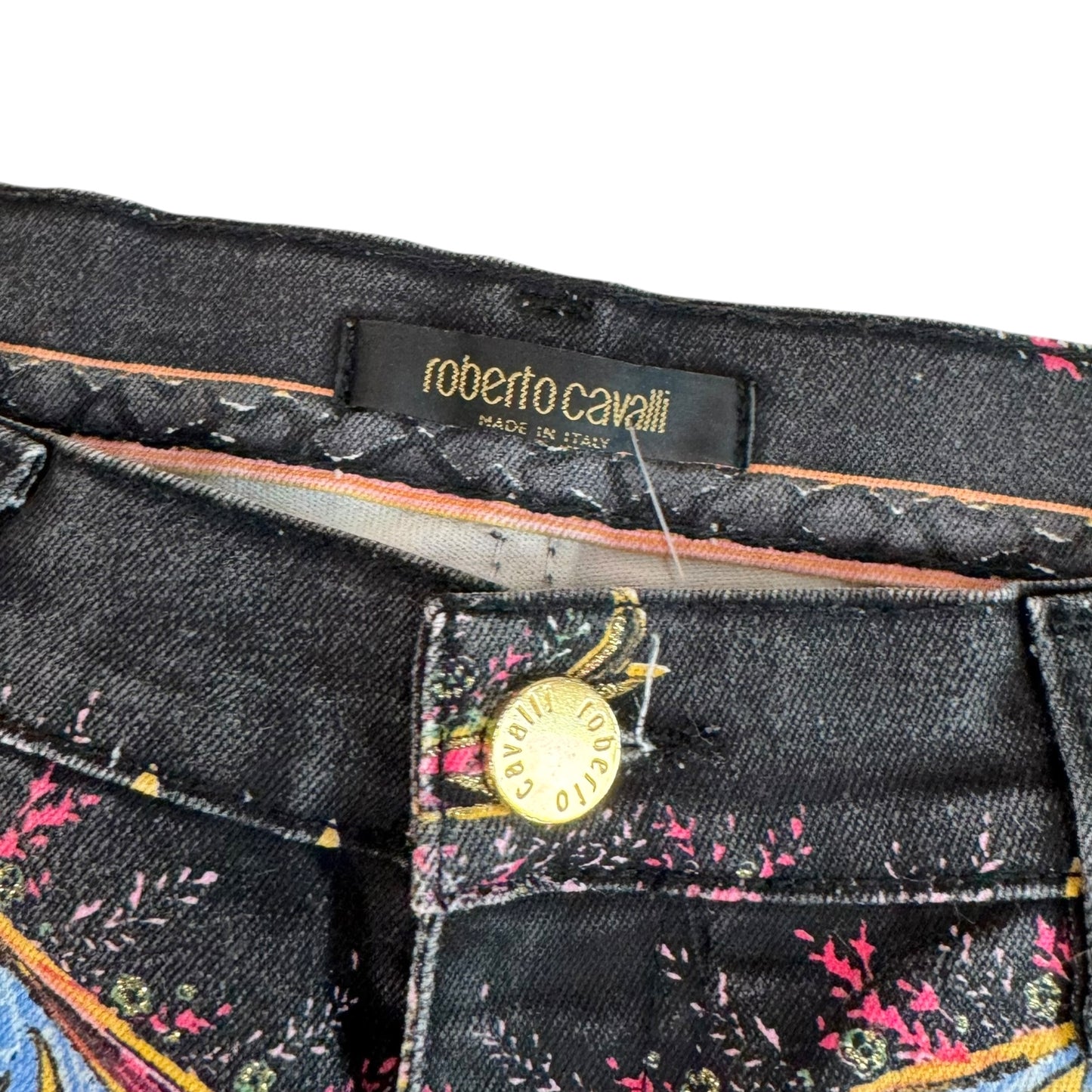 Roberto Cavalli Black Multicolor Paisley Print Jeans