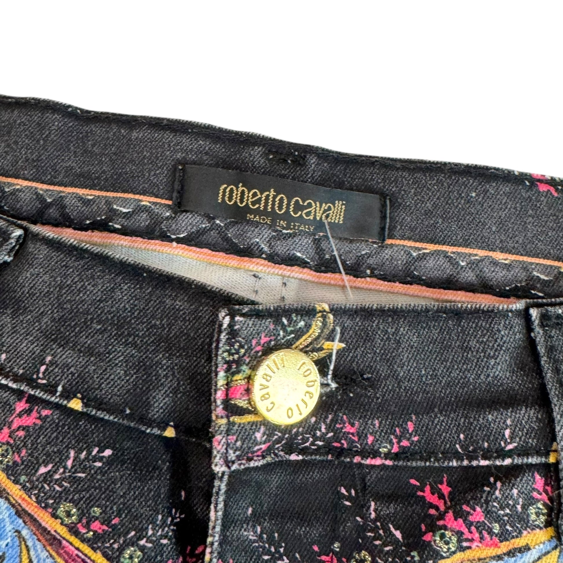 Roberto Cavalli Black Multicolor Paisley Print Jeans
