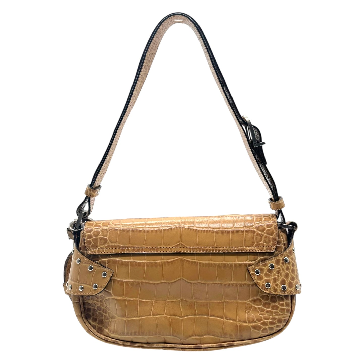 Versace Tan Croc Embossed Mini Shoulder Bag