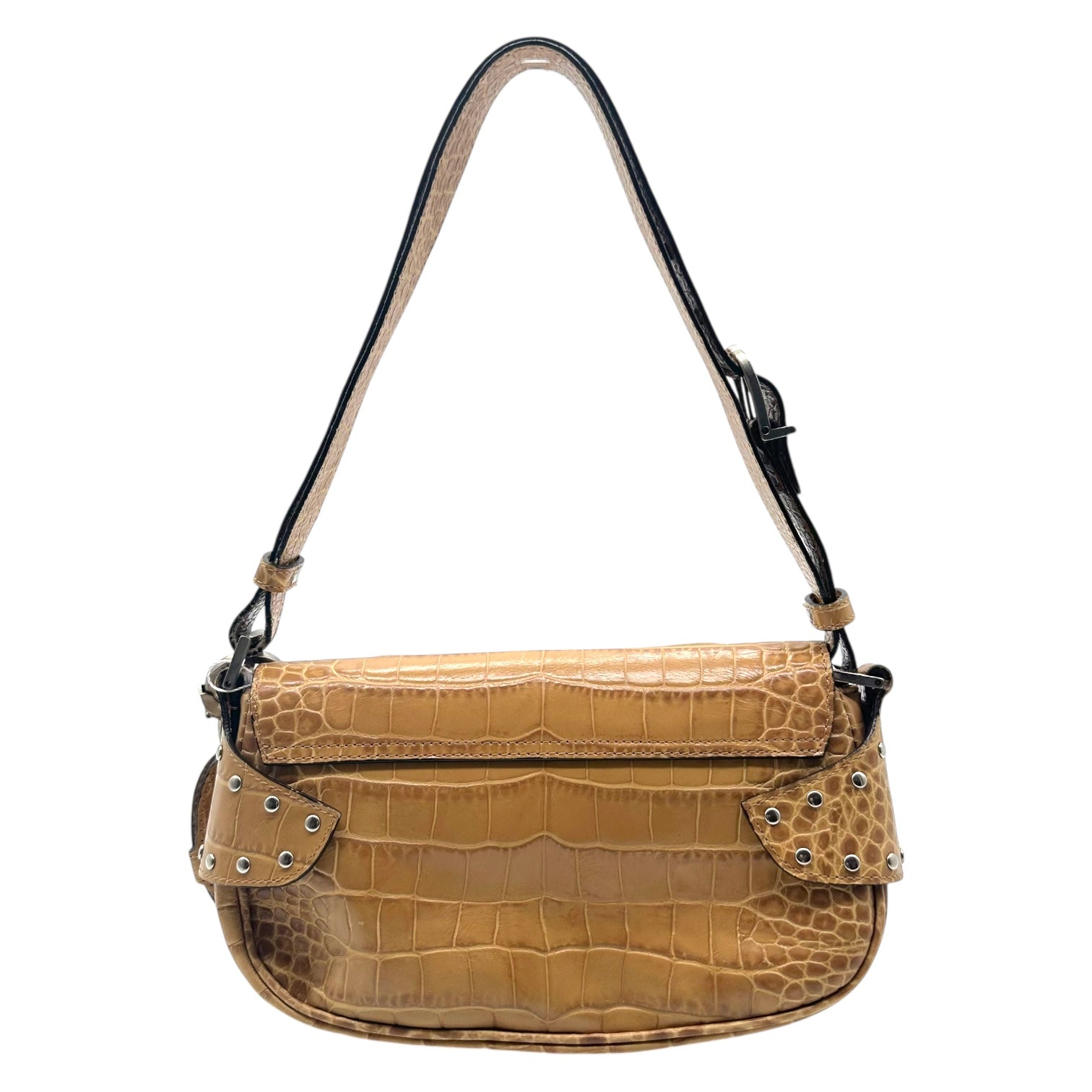 Versace Tan Croc Embossed Mini Shoulder Bag
