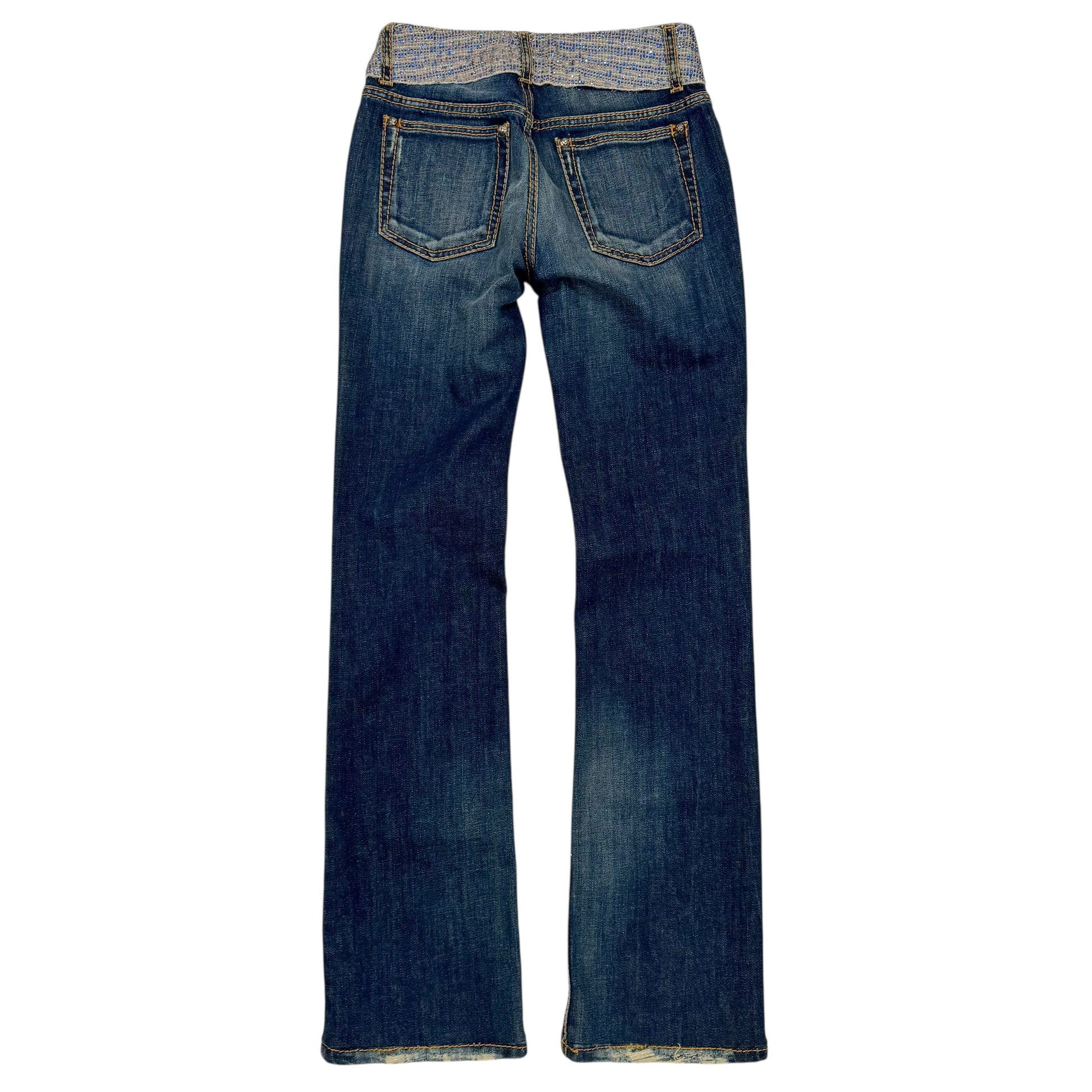 Roberto Cavalli 2005 Blue Crystal Waistband Straight-Leg Jeans - Outfit Repeater