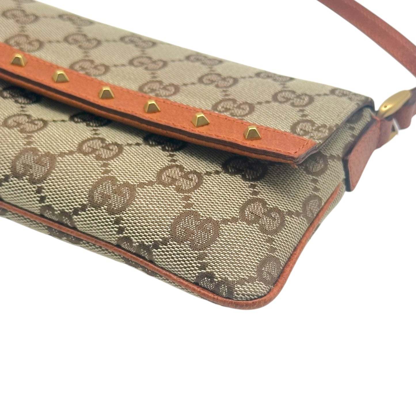 Gucci Tan Monogram & Studded Leather Pochette Bag