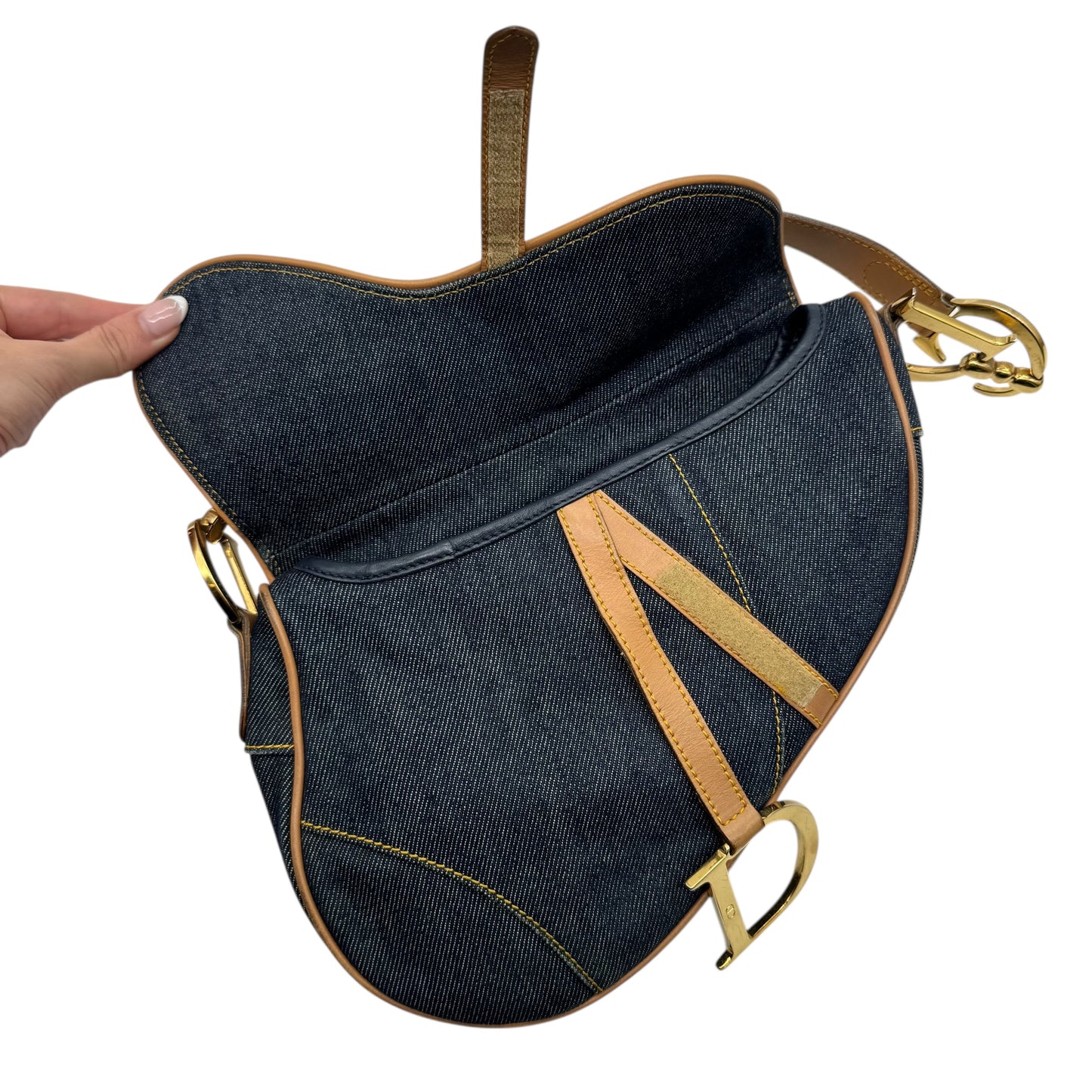 Christian Dior Denim & Gold Hardware Saddle Bag