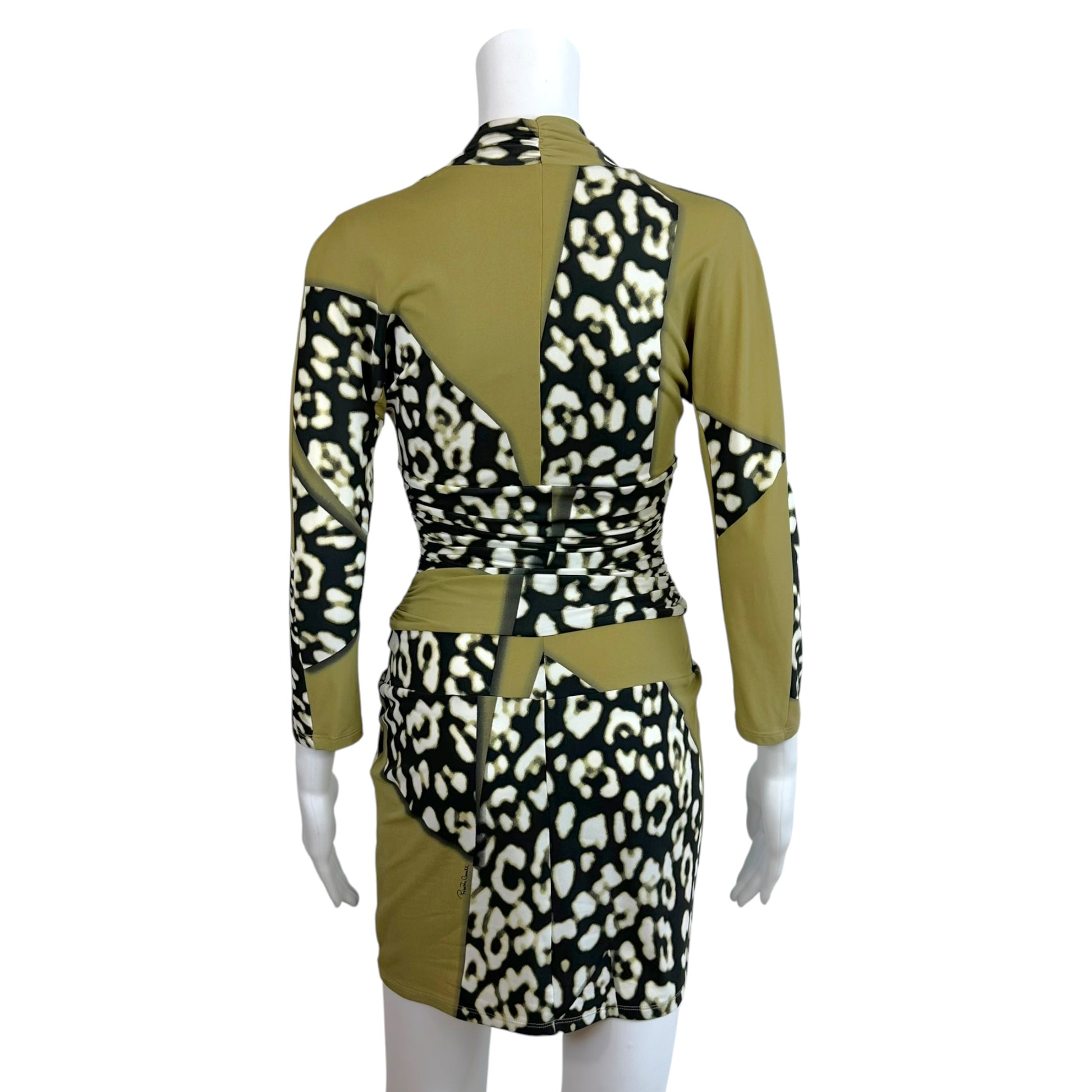 Roberto Cavalli Khaki Green Leopard Print Mini Dress