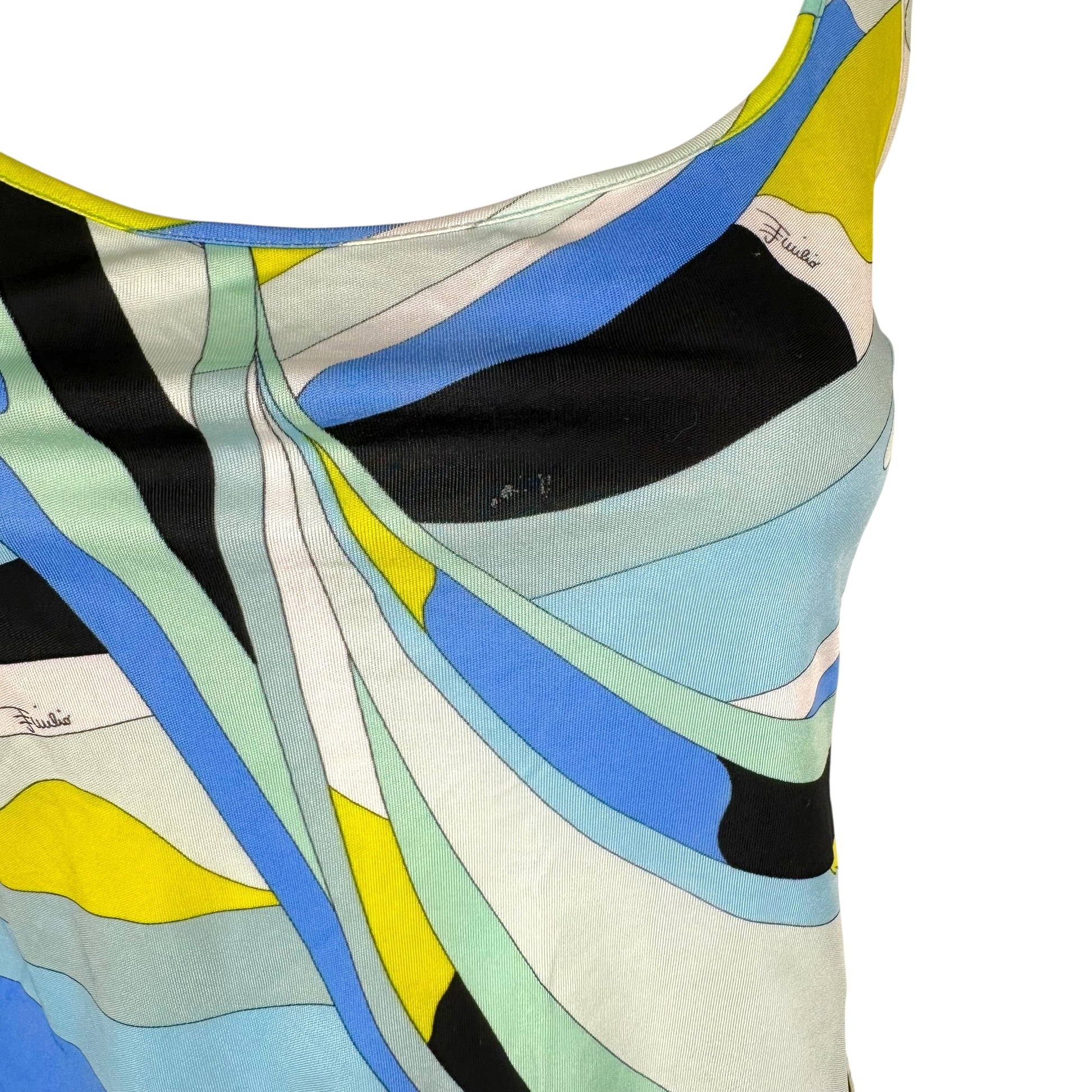 Emilio Pucci Silk Knit Tank Blue Green Abstract Print