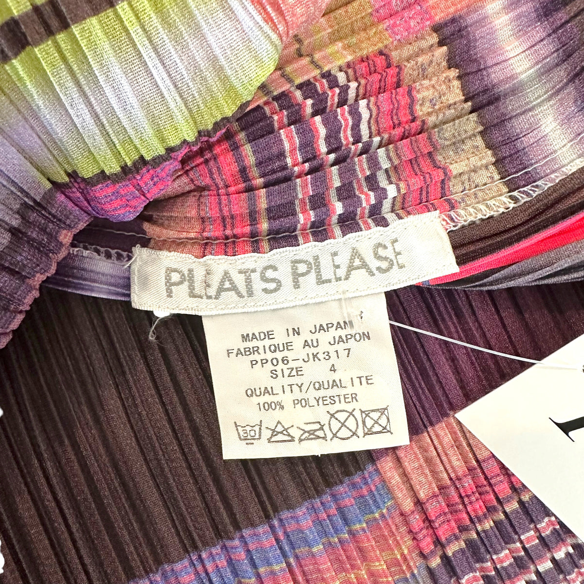 Issey Miyake Pleats Please Pink Purple Multicolor Striped Gradient Print Pleated Short Sleeve Blouse Sz 4