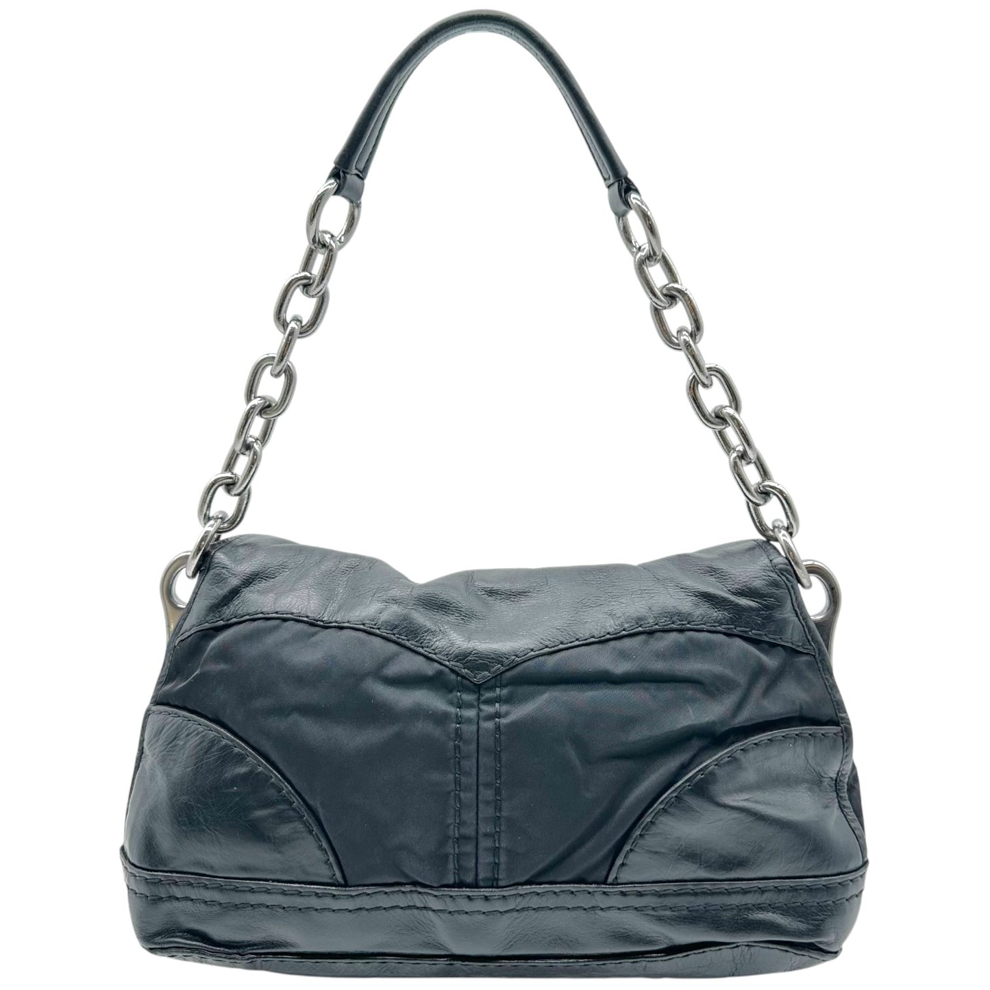 Prada Black Leather & Nylon Chain Strap Shoulder Bag