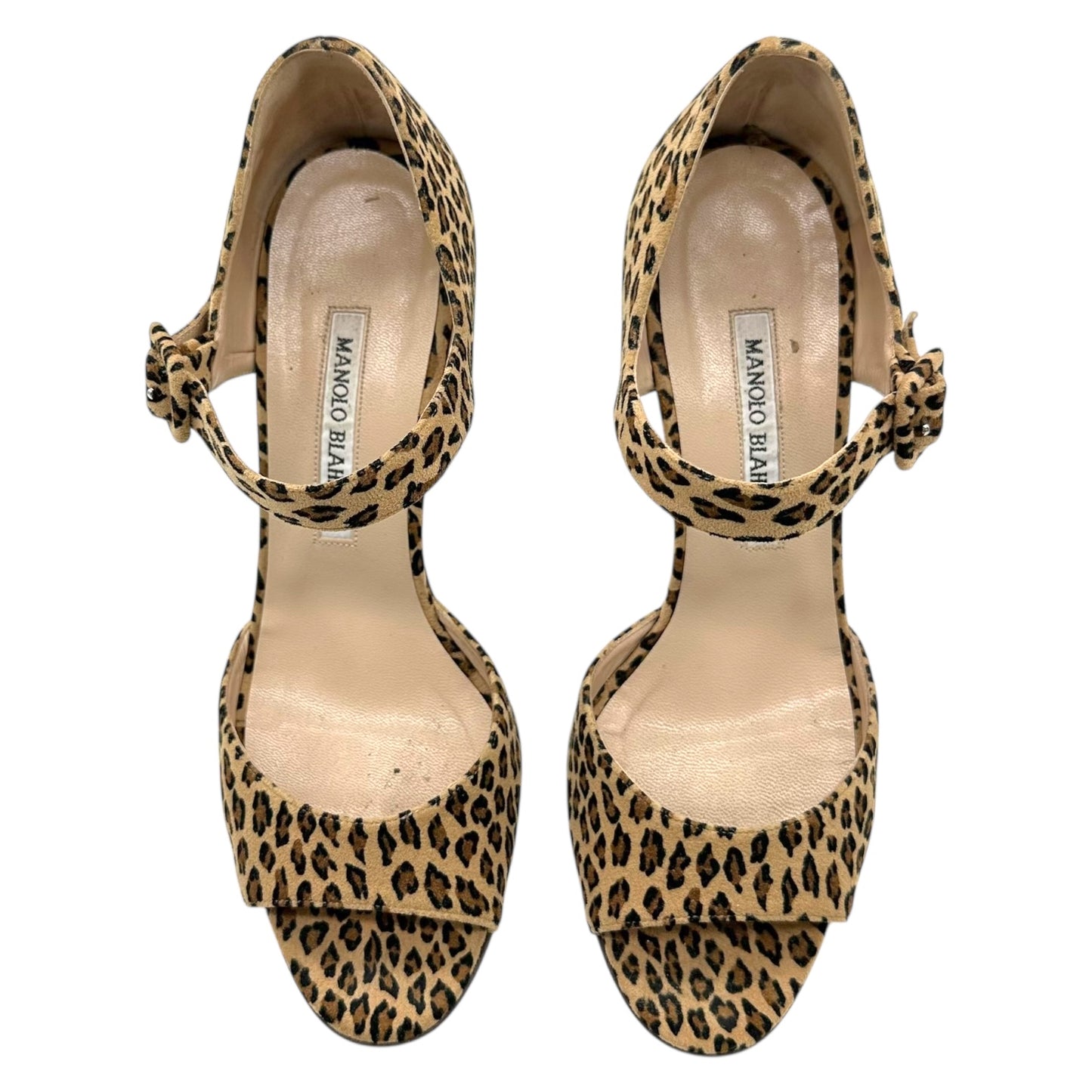 Manolo Blahnik Leopard Print Suede Heeled Sandal