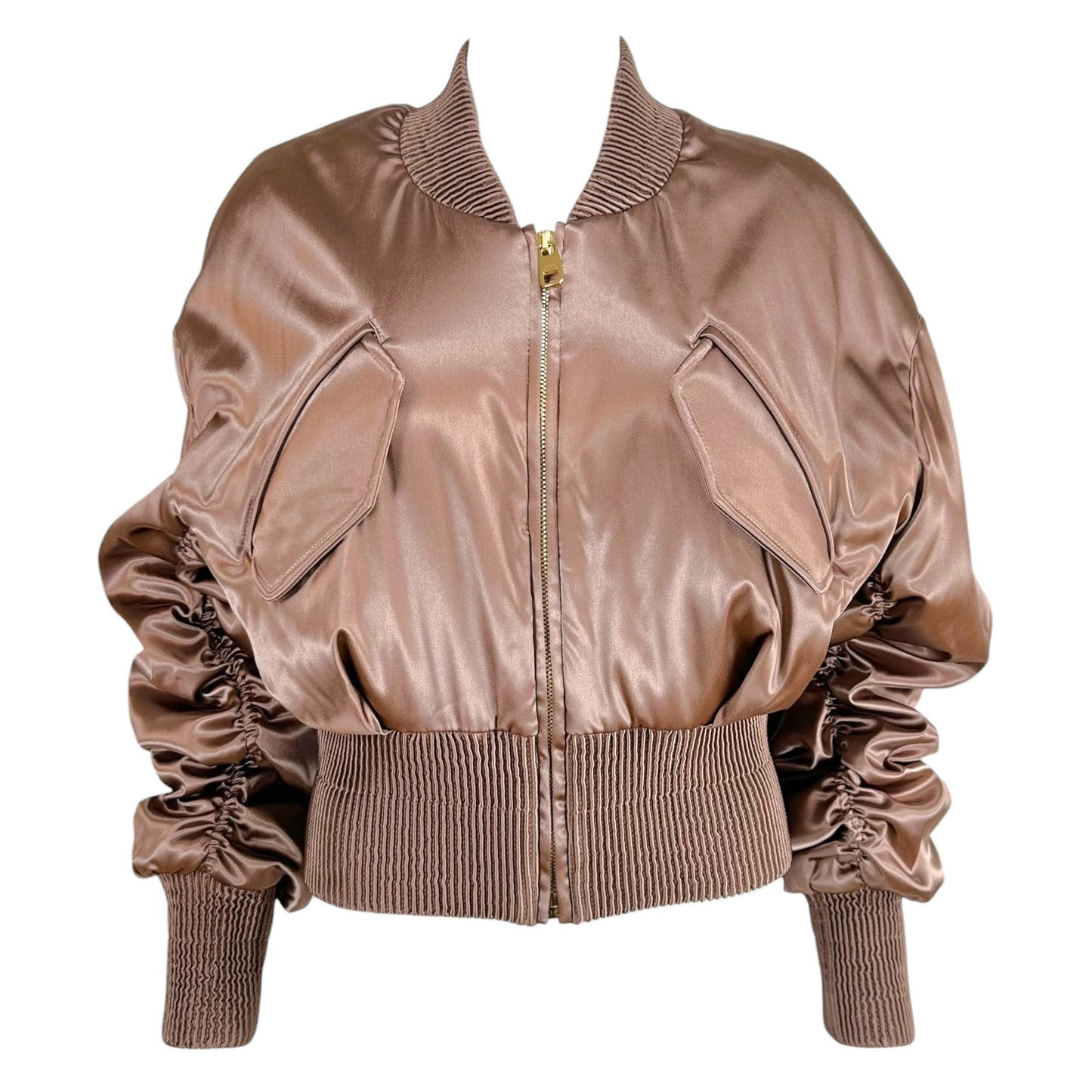 Dolce & Gabbana Dusty Rose Oversized Cropped Satin Bomber Jacket