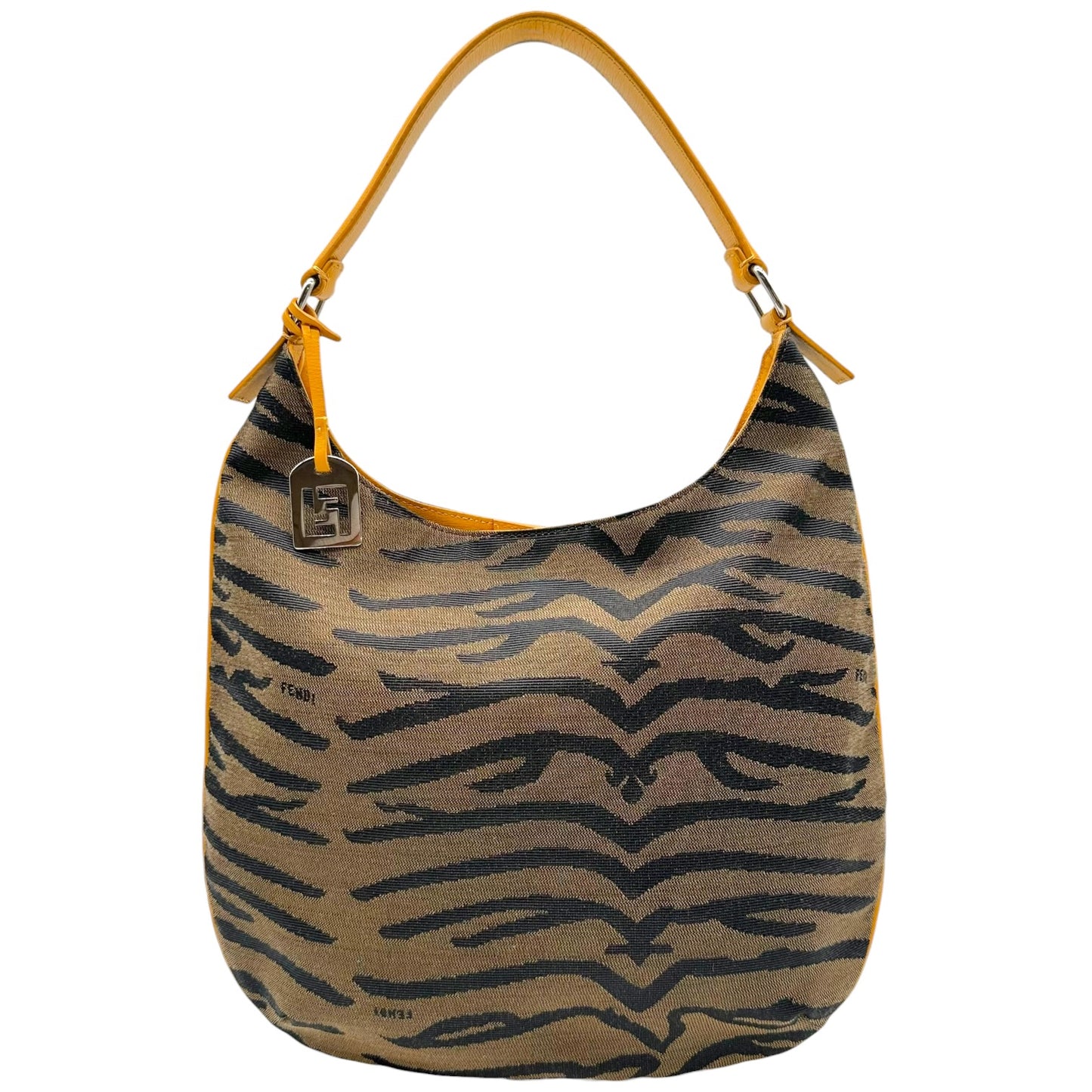 Fendi Brown Zebra Print & Mustard Yellow Hobo Shoulder Bag