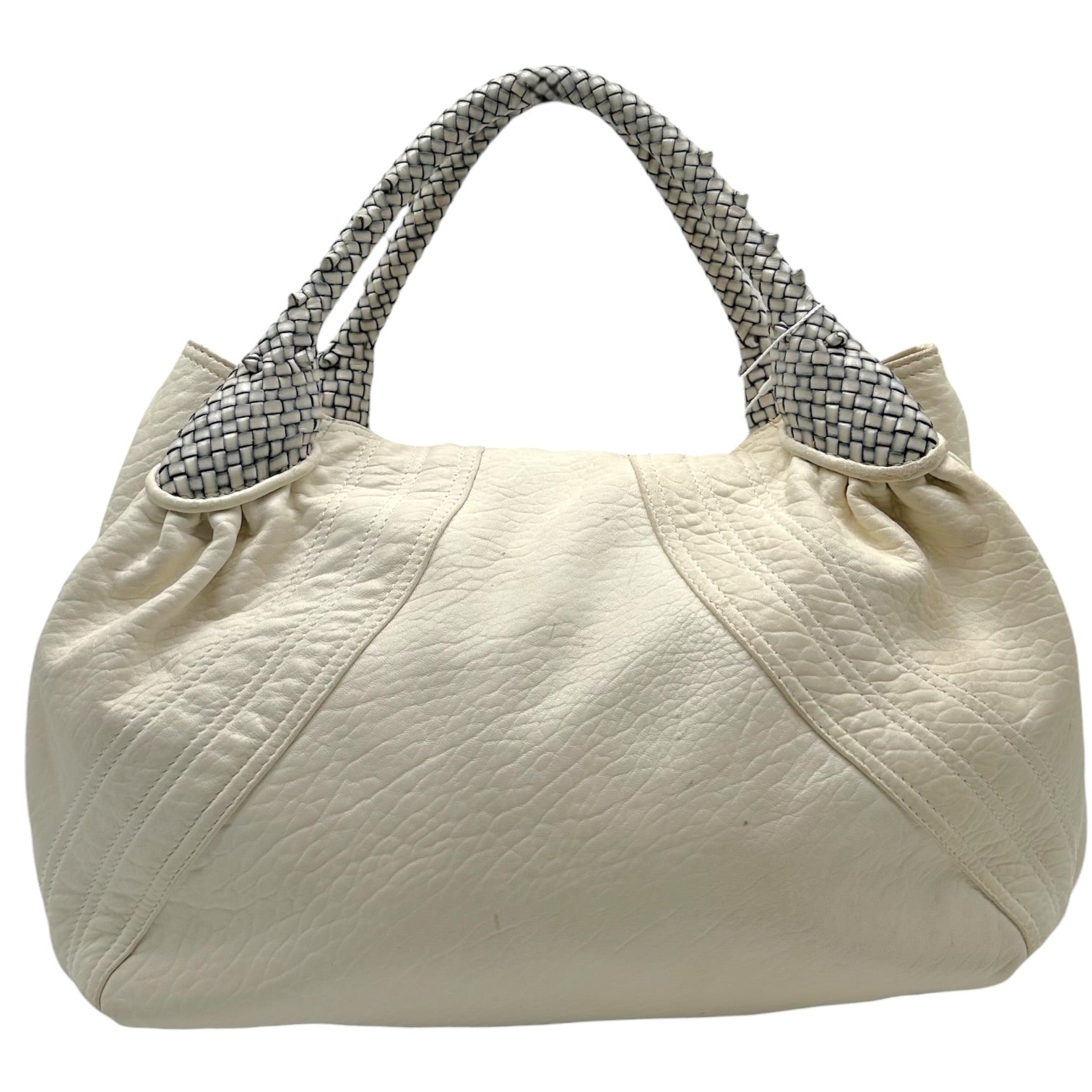 Fendi White Leather Hobo Bag with Woven Handles
