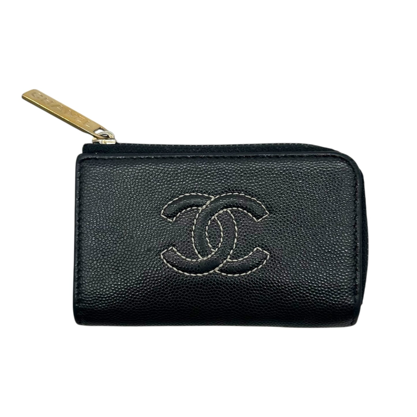 Chanel Black Caviar Contrast Stitch Key Pouch - Outfit Repeater