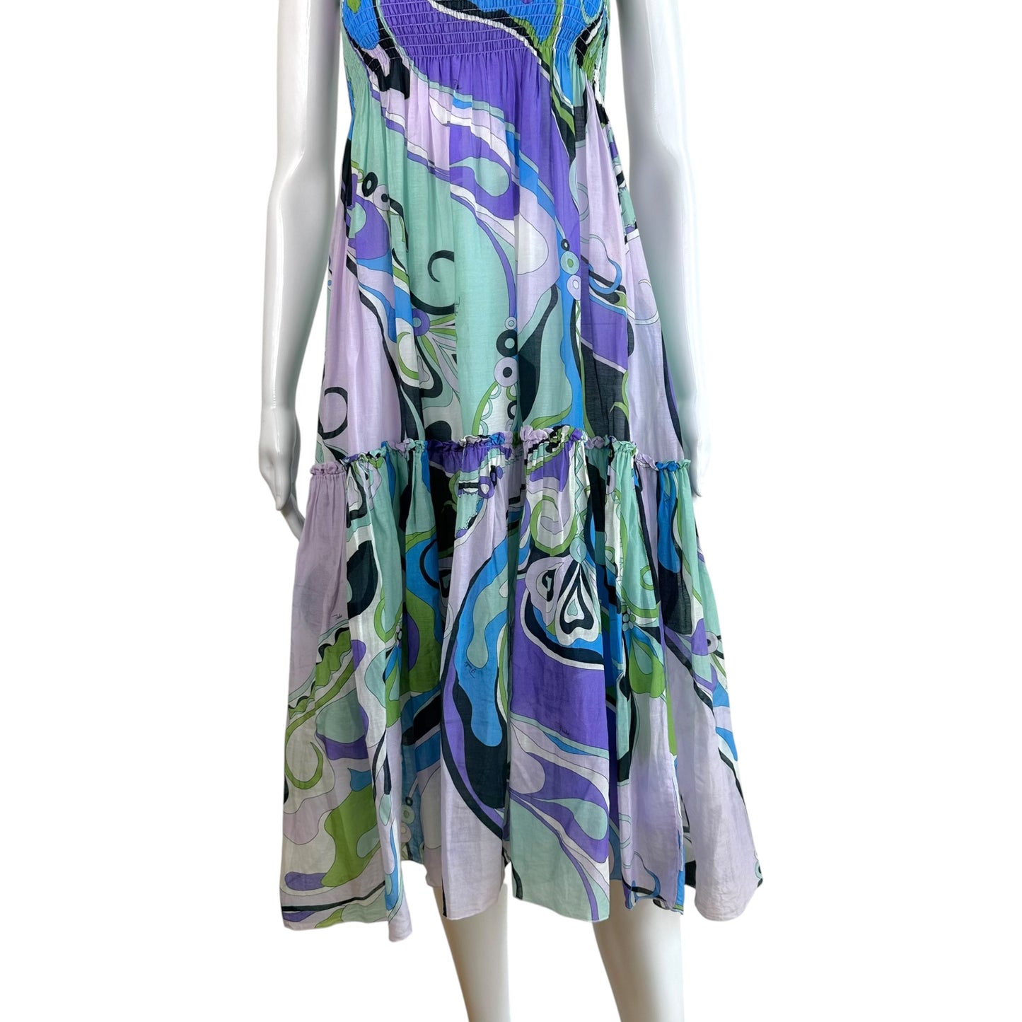 Emilio Pucci Strapless Maxi Dress Blue Purple Print