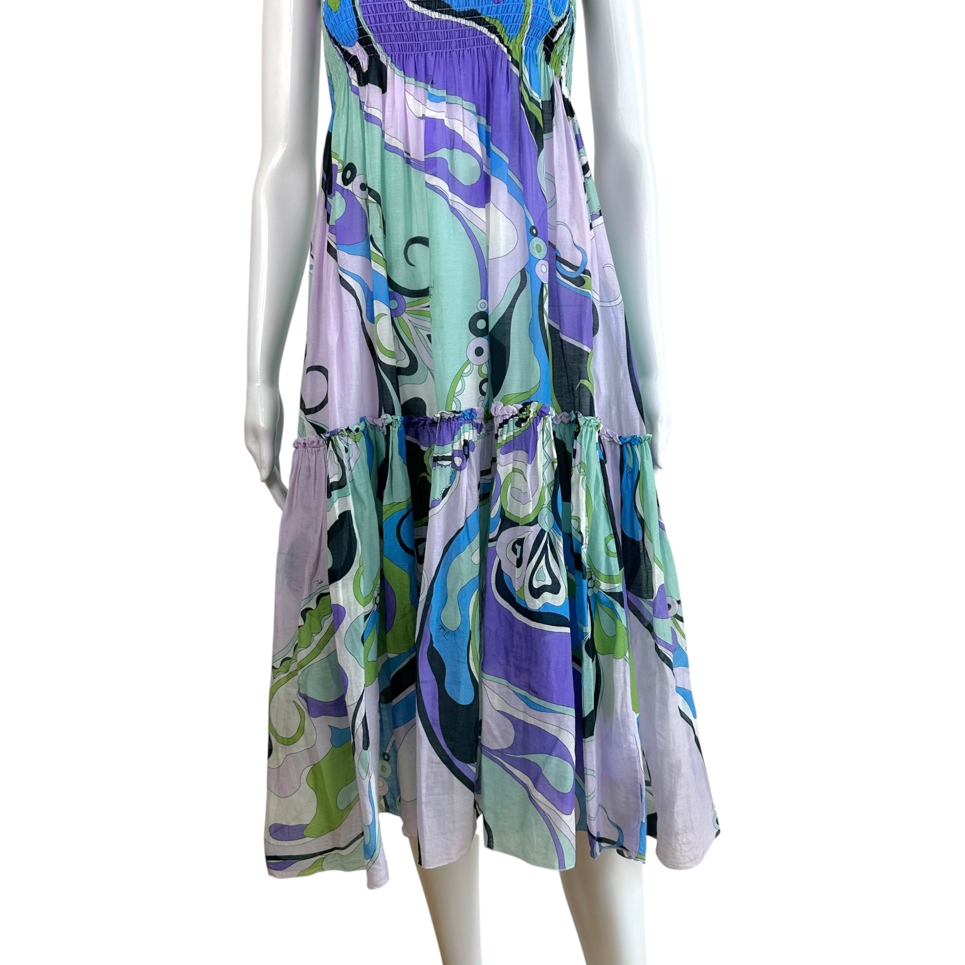 Emilio Pucci Strapless Maxi Dress Blue Purple Print